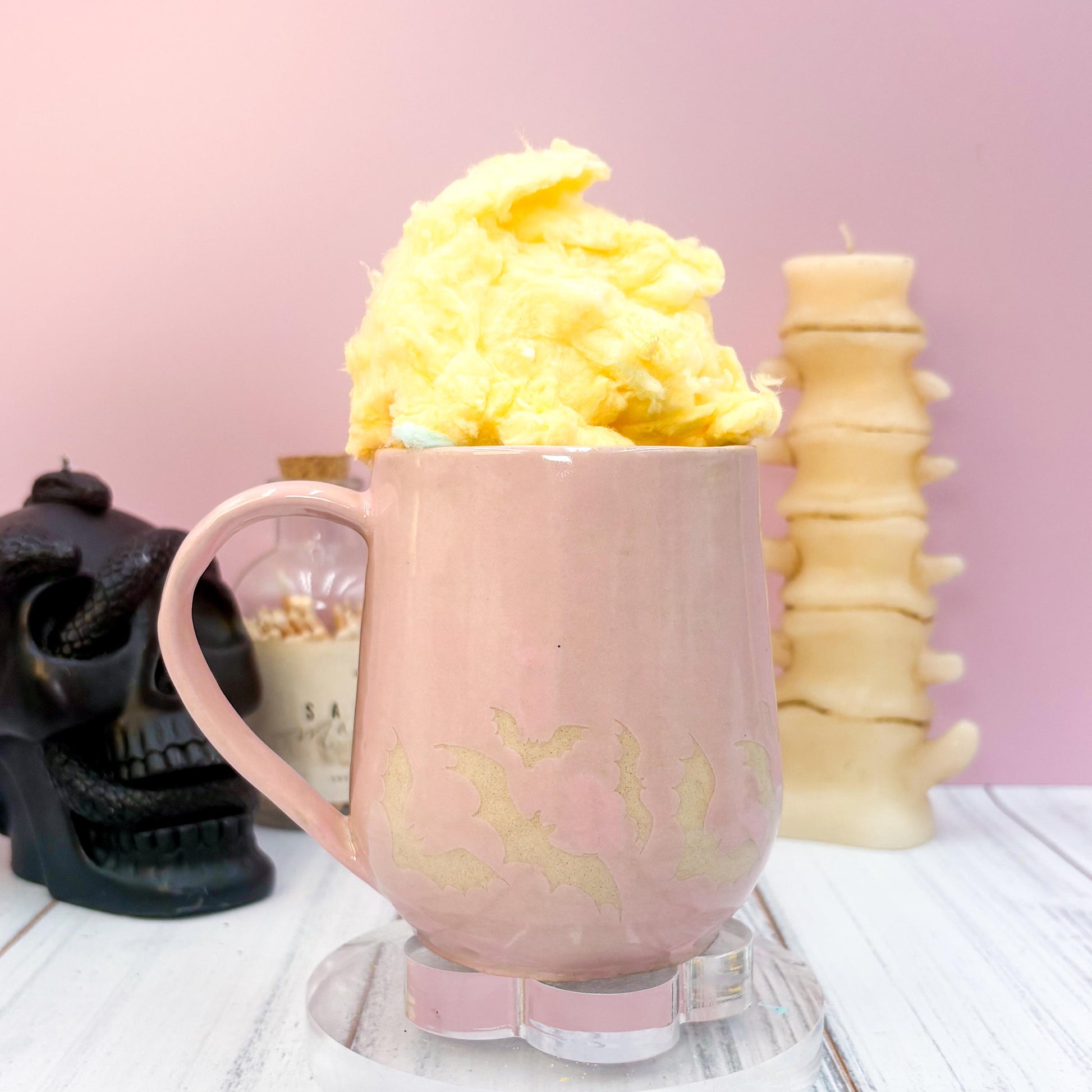 Pink Bat Ceramic Mug, Autumn Gift For Her, Retro Fall Mug, Halloween Gift, Spooky Mug Handmade, Cute Autumn Mugs, Fall Gift Mom