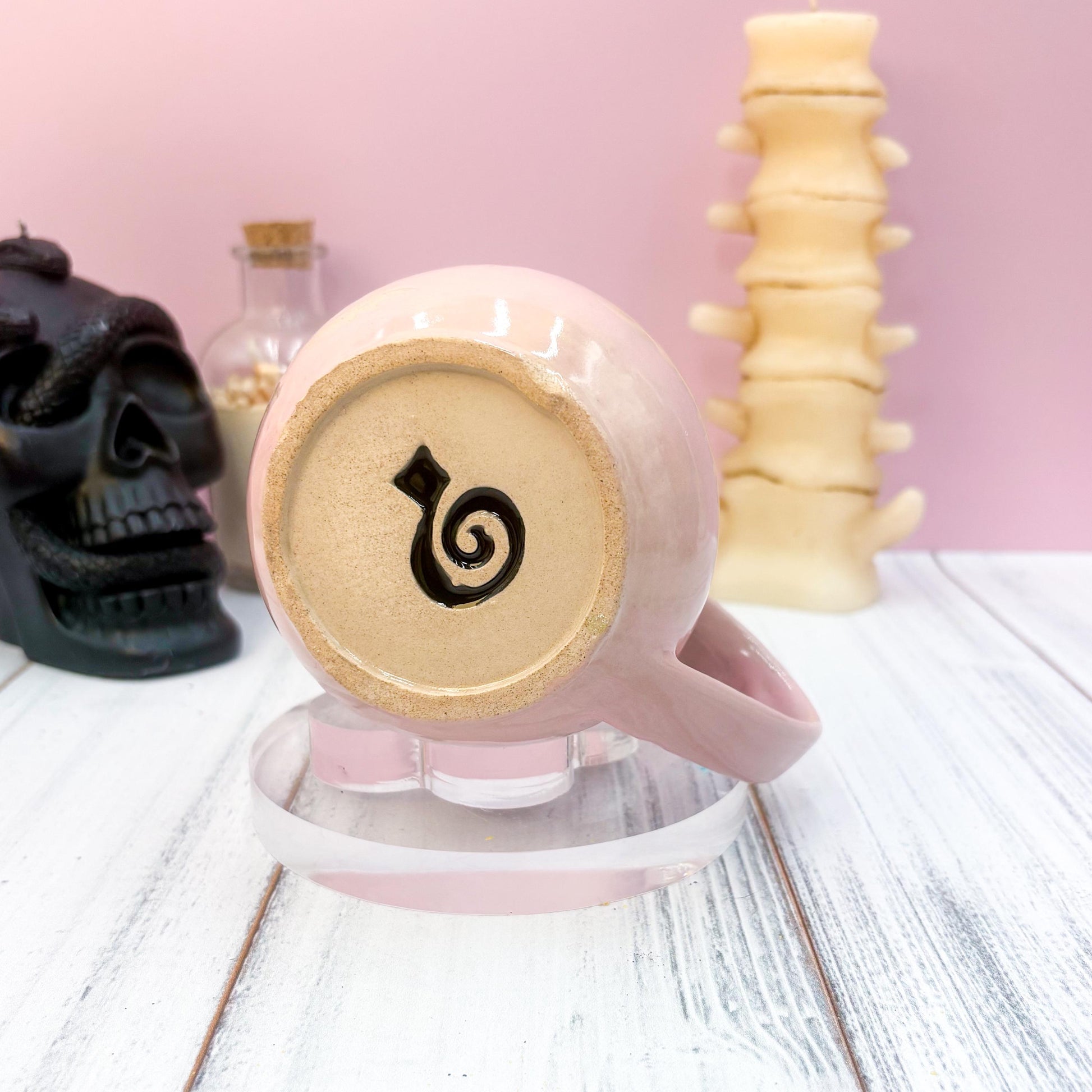 Pink Bat Ceramic Mug, Autumn Gift For Her, Retro Fall Mug, Halloween Gift, Spooky Mug Handmade, Cute Autumn Mugs, Fall Gift Mom