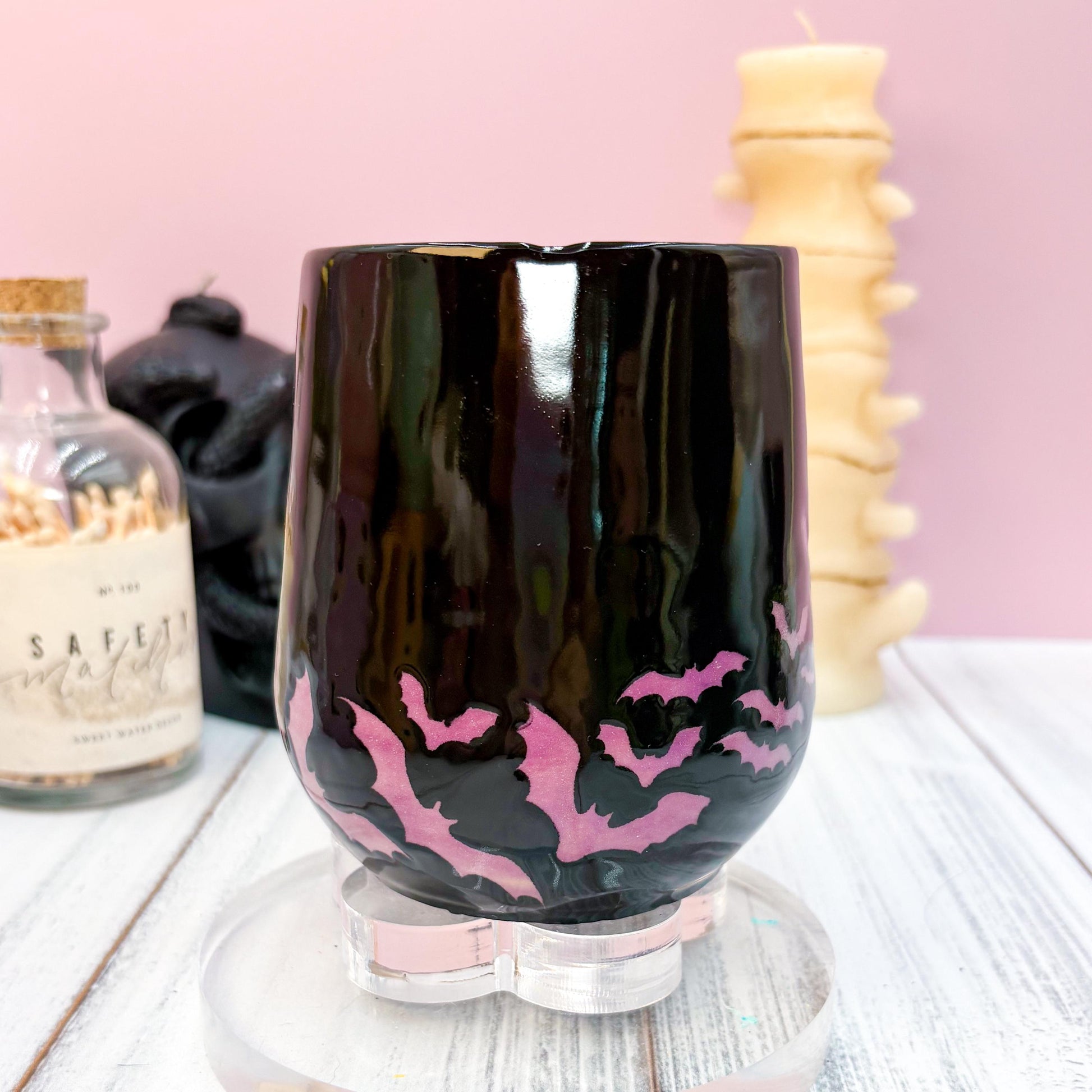 Purple and Black Bat Ceramic Mug, Autumn Gift For Her, Retro Fall Mug, Halloween Gift, Spooky Mug Handmade, Cute Autumn Mugs, Fall Gift Mom