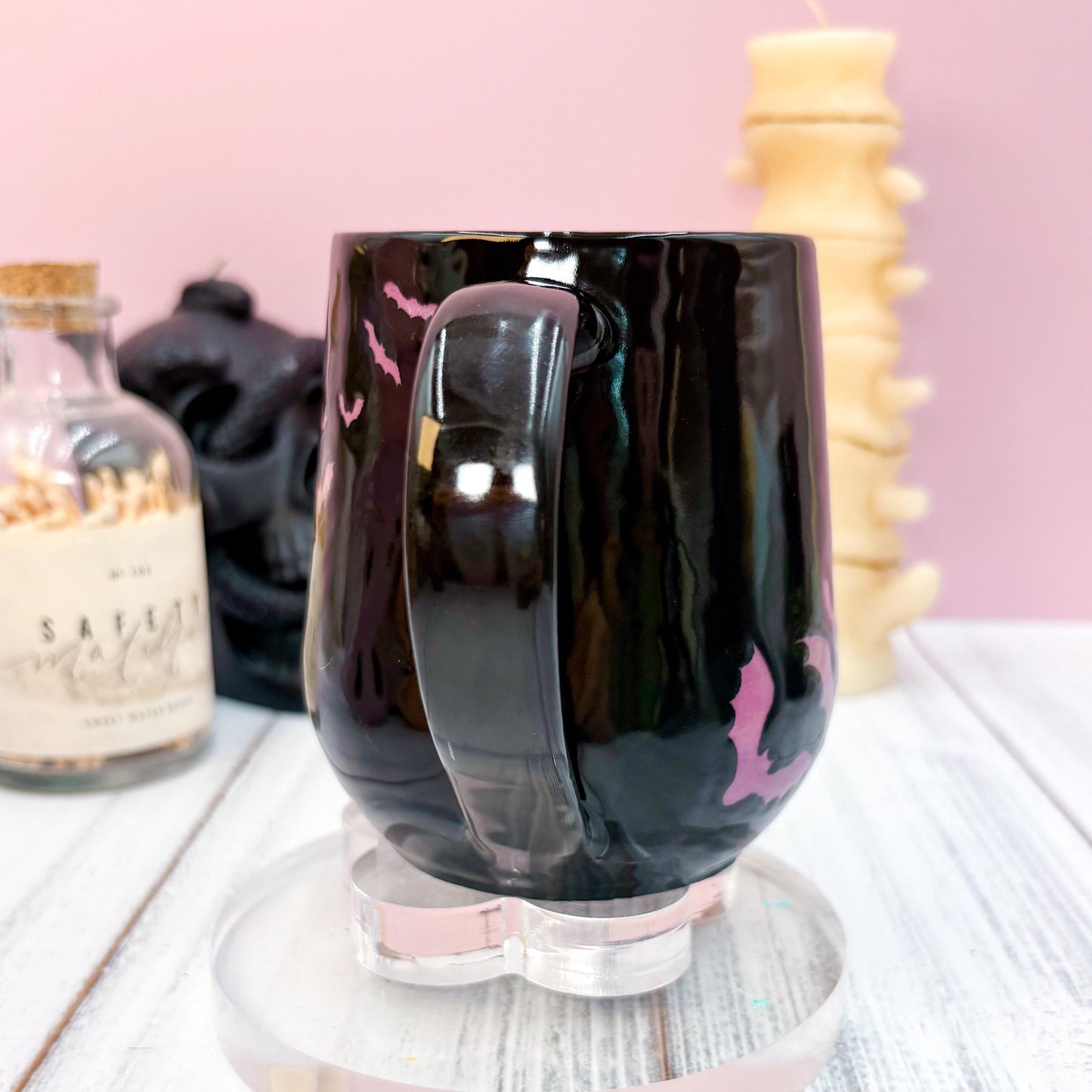 Purple and Black Bat Ceramic Mug, Autumn Gift For Her, Retro Fall Mug, Halloween Gift, Spooky Mug Handmade, Cute Autumn Mugs, Fall Gift Mom