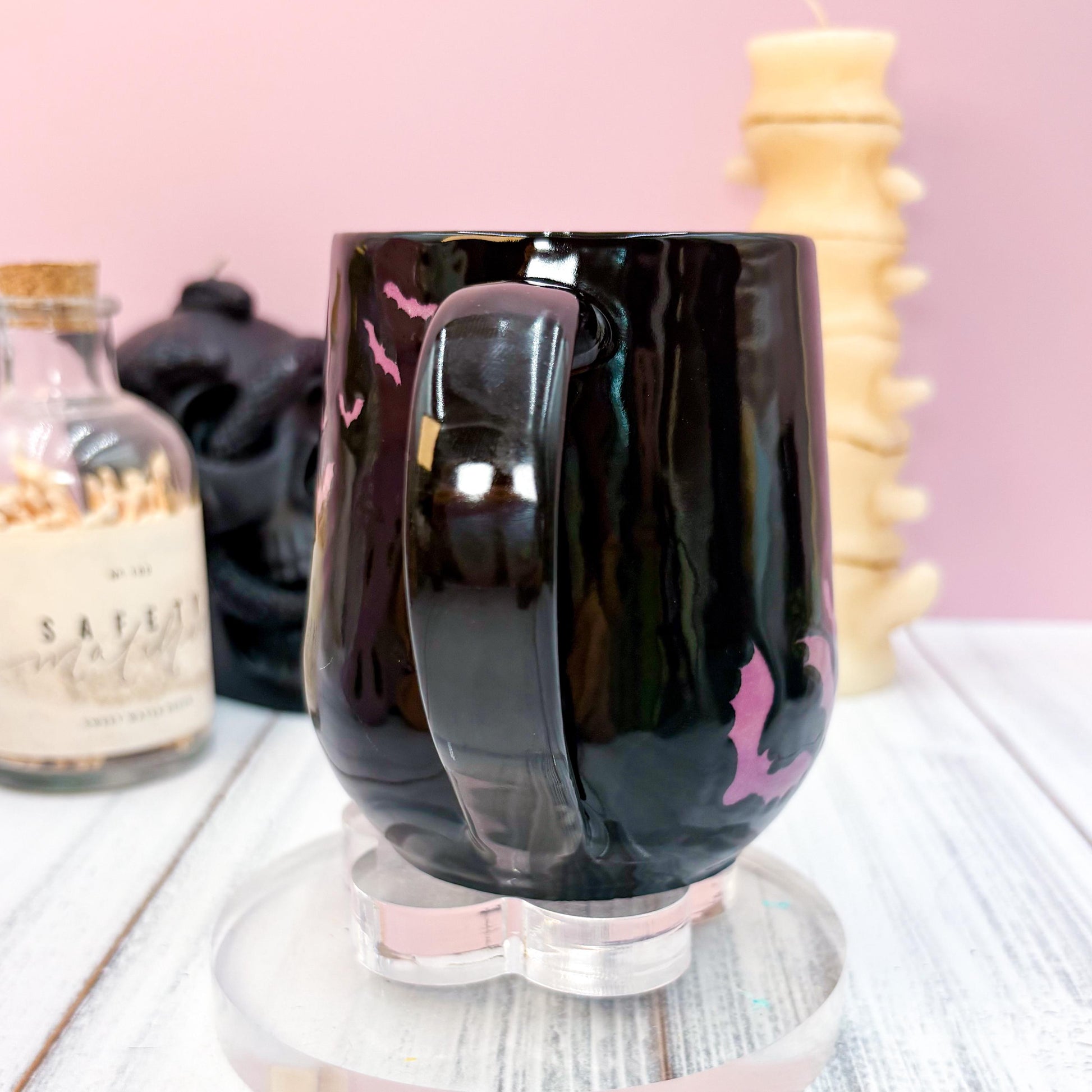 Purple and Black Bat Ceramic Mug, Autumn Gift For Her, Retro Fall Mug, Halloween Gift, Spooky Mug Handmade, Cute Autumn Mugs, Fall Gift Mom