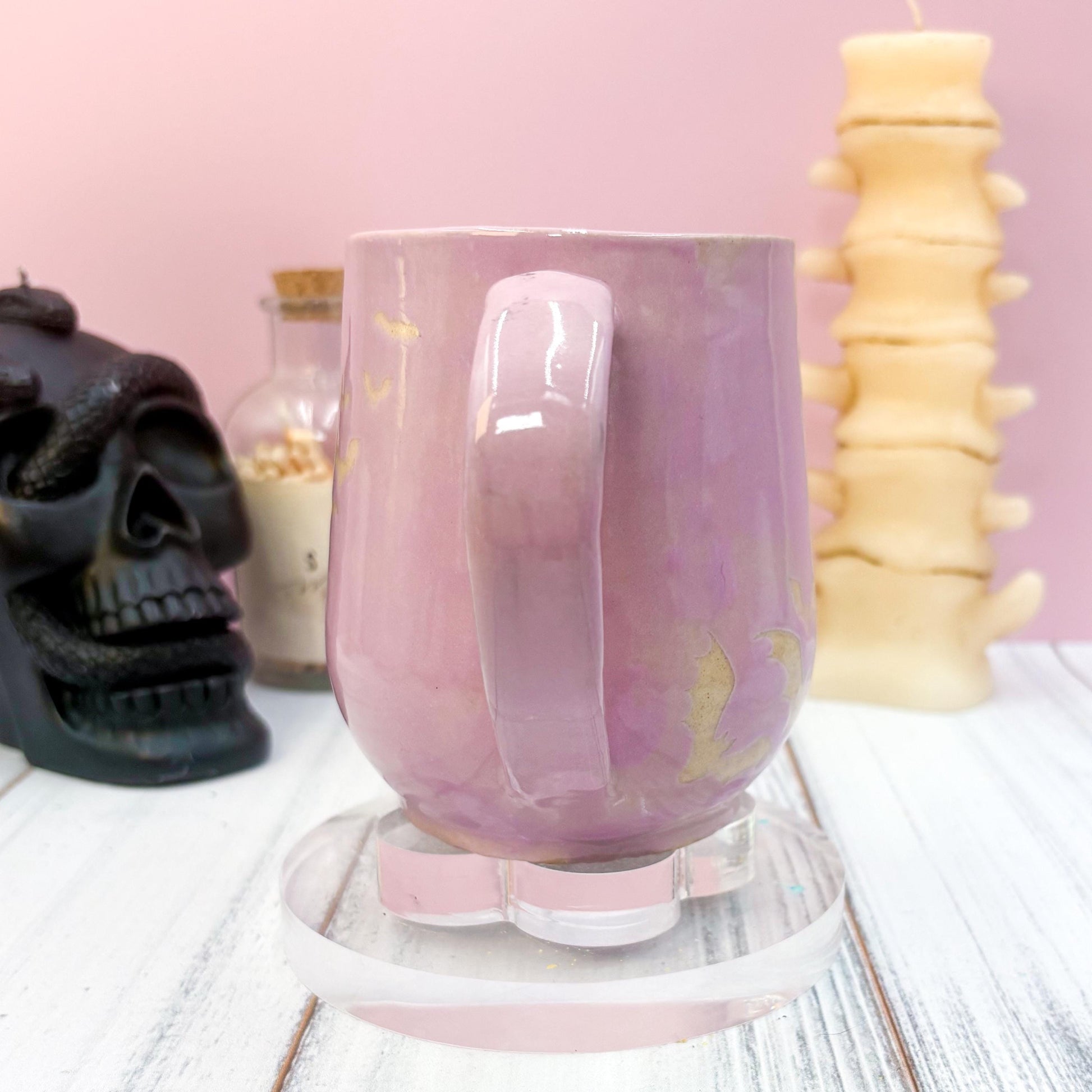 Purple Bat Ceramic Mug, Autumn Gift For Her, Retro Fall Mug, Halloween Gift, Spooky Mug Handmade, Cute Autumn Mugs, Fall Gift Mom