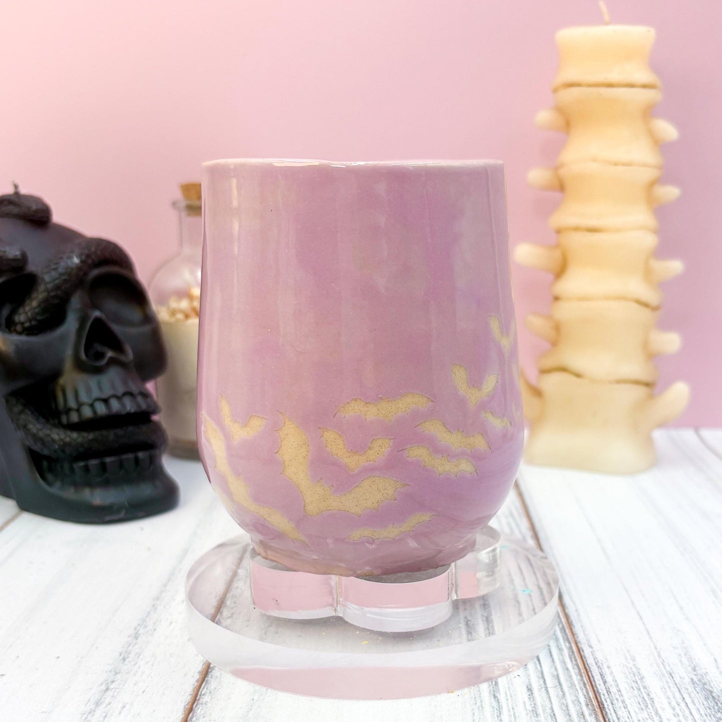 Purple Bat Ceramic Mug, Autumn Gift For Her, Retro Fall Mug, Halloween Gift, Spooky Mug Handmade, Cute Autumn Mugs, Fall Gift Mom