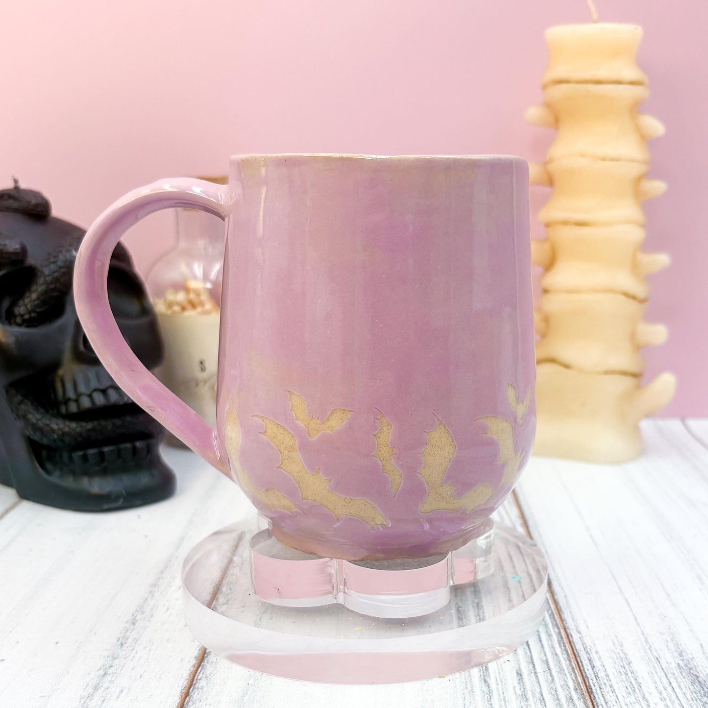 Purple Bat Ceramic Mug, Autumn Gift For Her, Retro Fall Mug, Halloween Gift, Spooky Mug Handmade, Cute Autumn Mugs, Fall Gift Mom