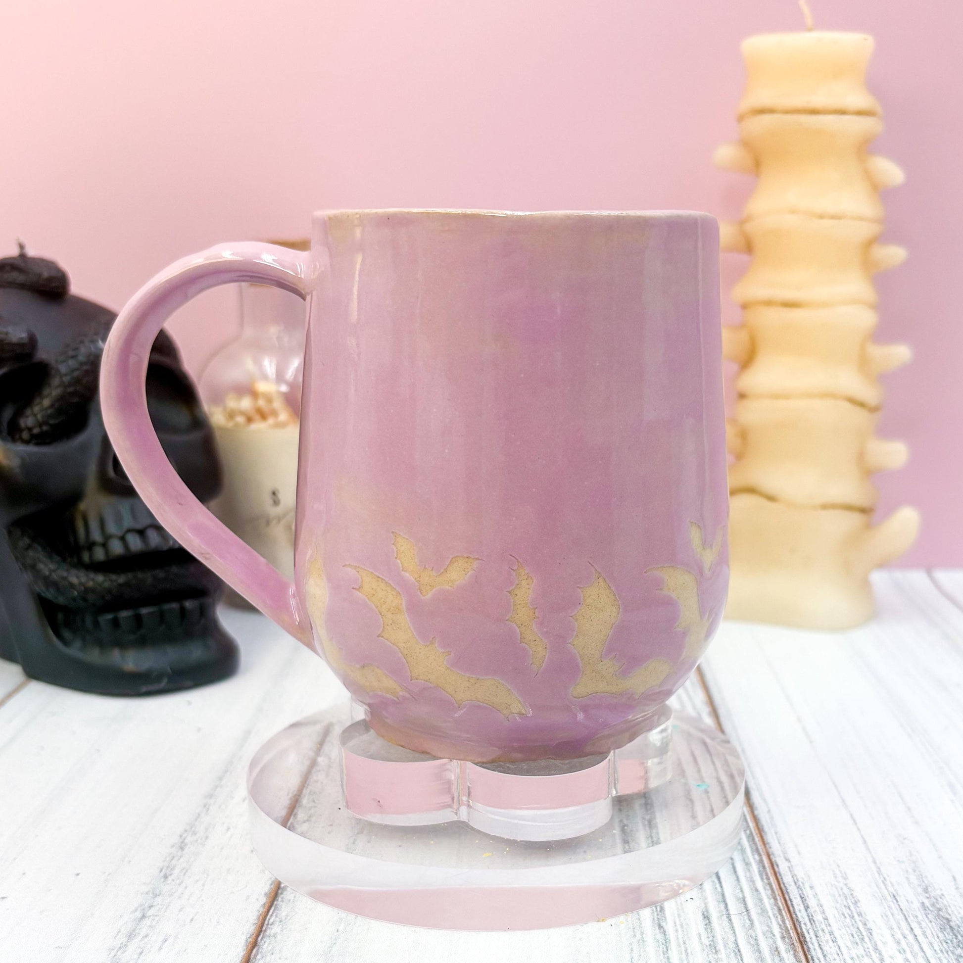 Purple Bat Ceramic Mug, Autumn Gift For Her, Retro Fall Mug, Halloween Gift, Spooky Mug Handmade, Cute Autumn Mugs, Fall Gift Mom