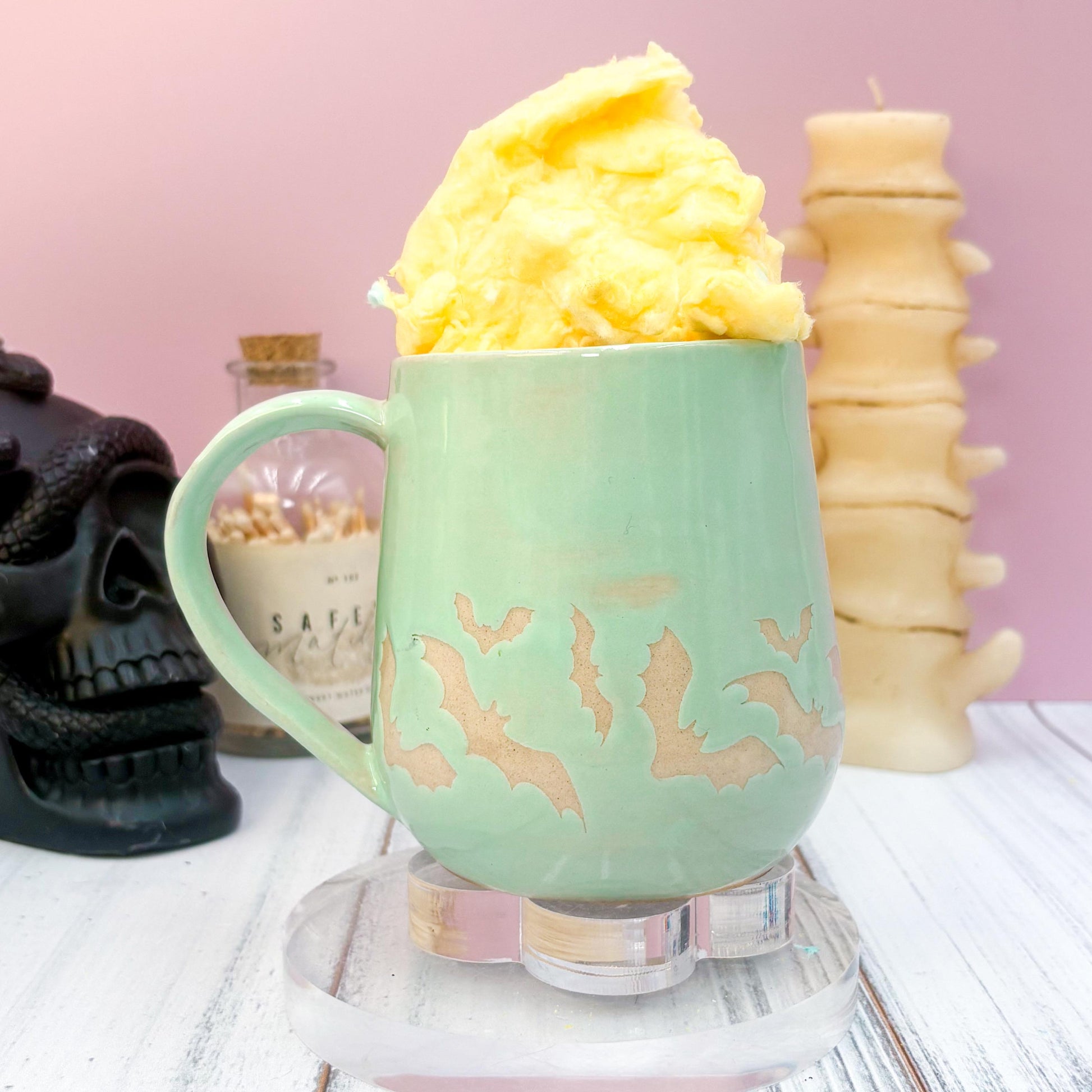 Aqua Bat Ceramic Mug, Autumn Gift For Her, Retro Fall Mug, Halloween Gift, Spooky Mug Handmade, Cute Autumn Mugs, Fall Gift Mom