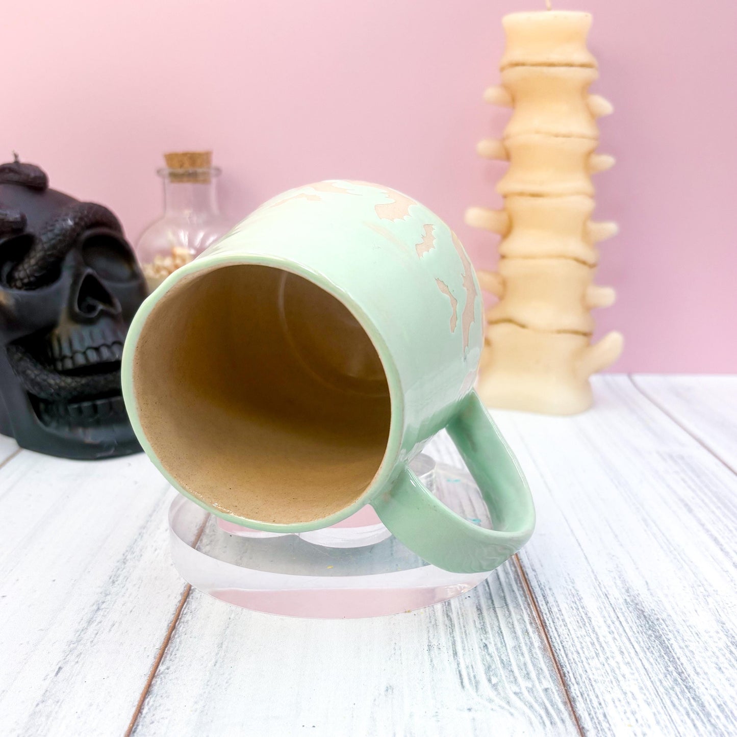 Aqua Bat Ceramic Mug, Autumn Gift For Her, Retro Fall Mug, Halloween Gift, Spooky Mug Handmade, Cute Autumn Mugs, Fall Gift Mom