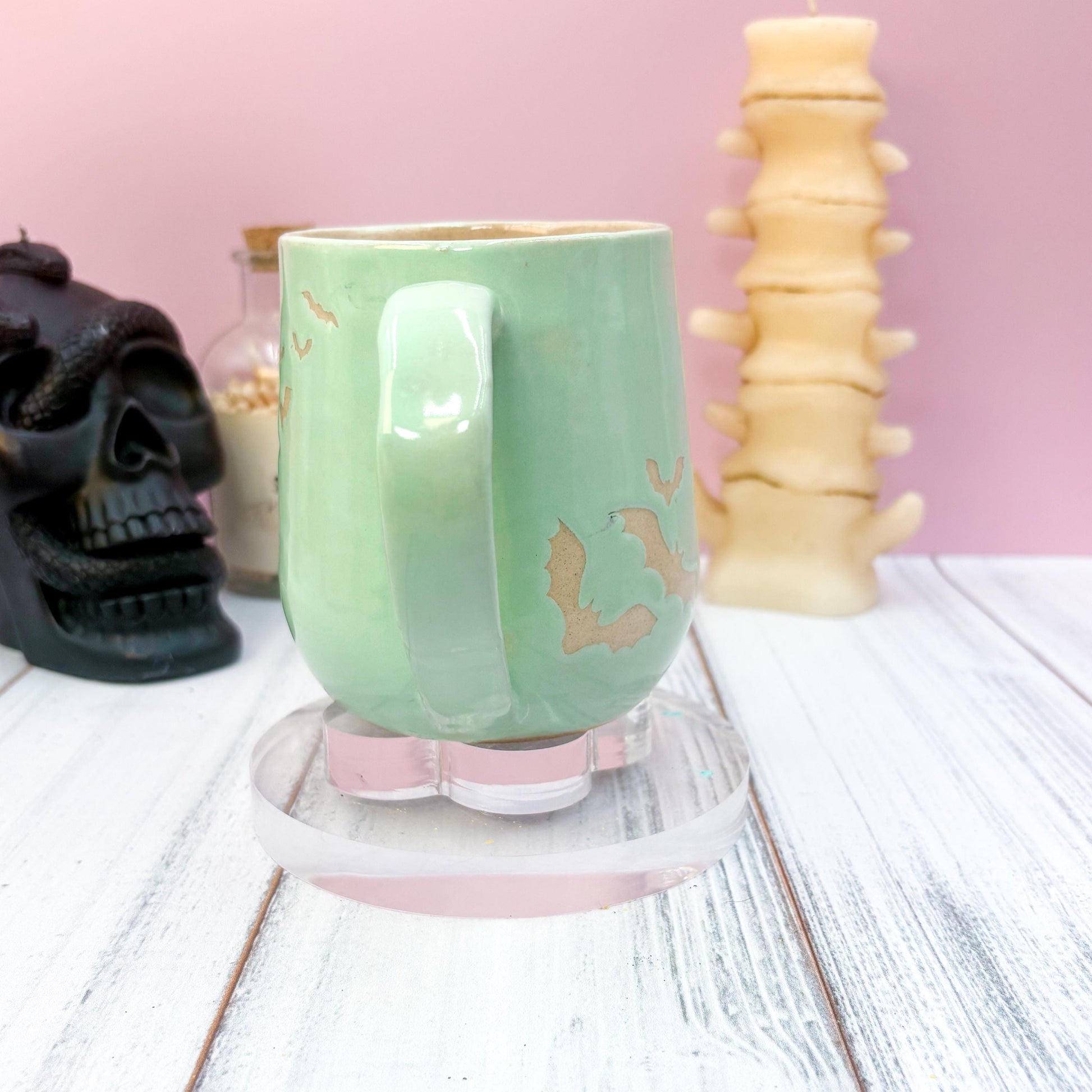 Aqua Bat Ceramic Mug, Autumn Gift For Her, Retro Fall Mug, Halloween Gift, Spooky Mug Handmade, Cute Autumn Mugs, Fall Gift Mom