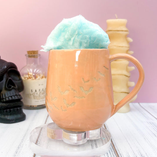 Peach Bat Ceramic Mug, Autumn Gift For Her, Retro Fall Mug, Halloween Gift, Spooky Mug Handmade, Cute Autumn Mugs, Fall Gift Mom