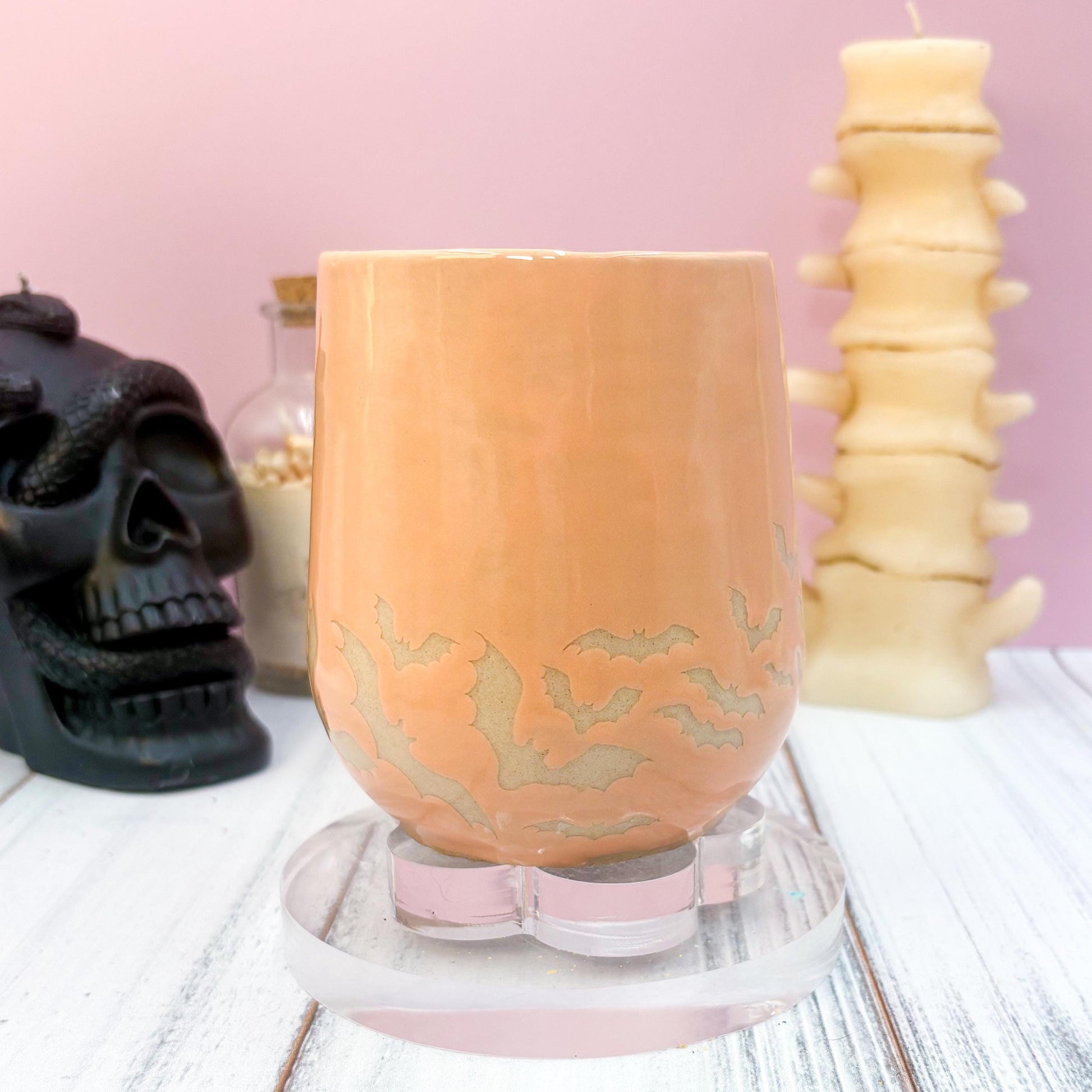 Peach Bat Ceramic Mug, Autumn Gift For Her, Retro Fall Mug, Halloween Gift, Spooky Mug Handmade, Cute Autumn Mugs, Fall Gift Mom