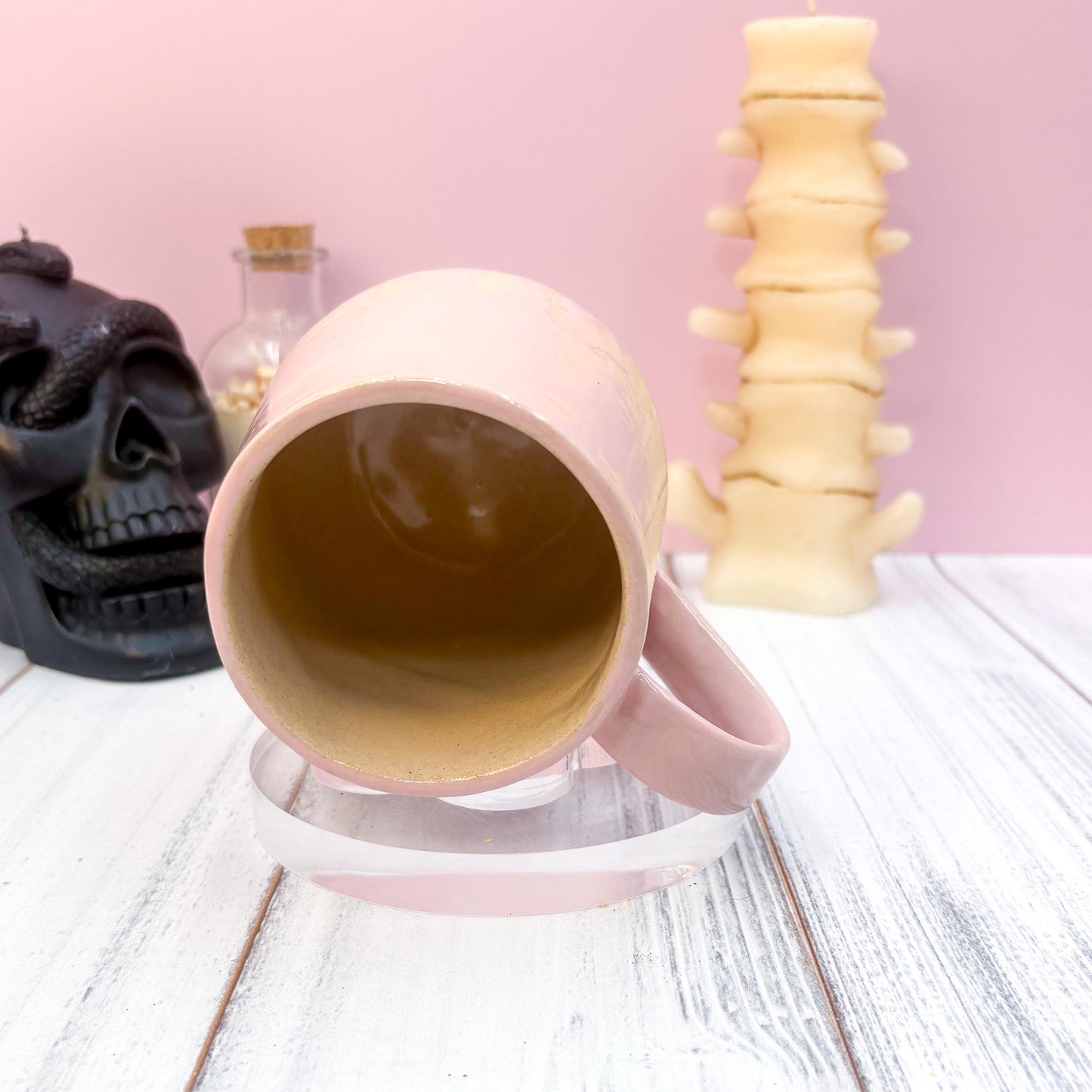 Pink Bat Ceramic Mug, Autumn Gift For Her, Retro Fall Mug, Halloween Gift, Spooky Mug Handmade, Cute Autumn Mugs, Fall Gift Mom