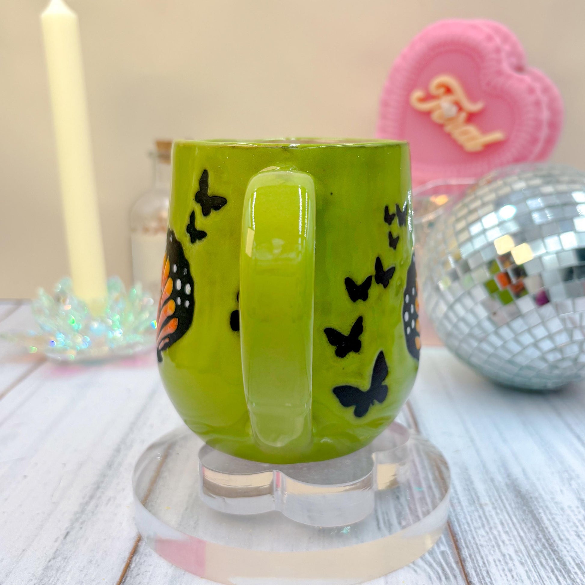 Green Monarch Butterfly Ceramic Mug