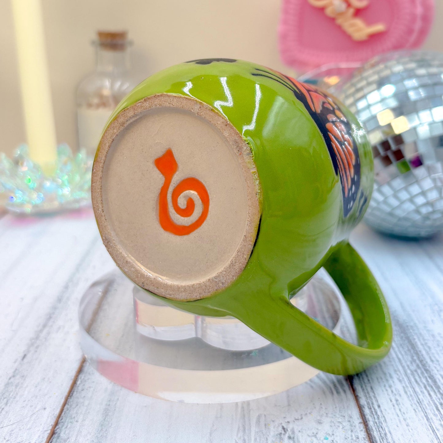 Green Monarch Butterfly Ceramic Mug