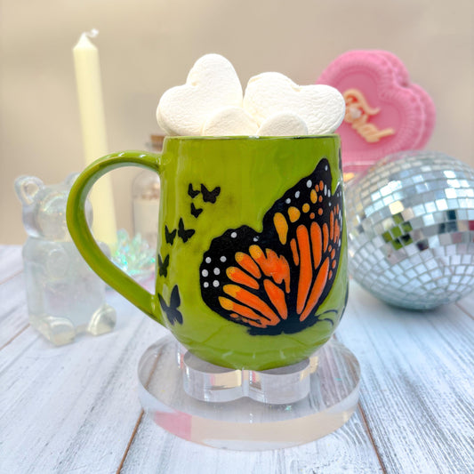 Green Monarch Butterfly Ceramic Mug