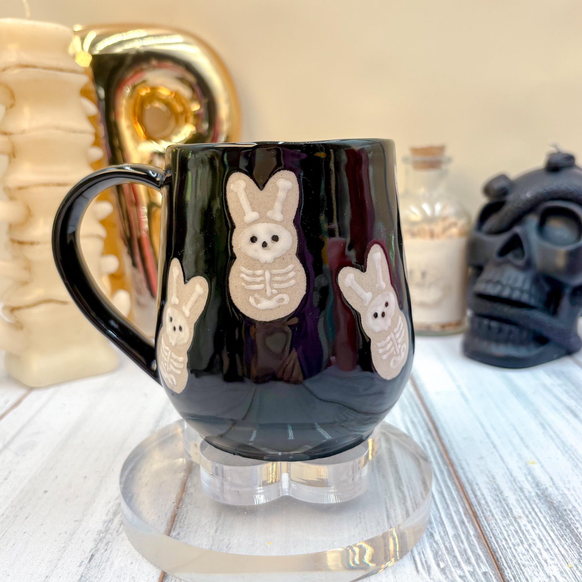 Black Seleton Bunny Spring Ceramic Mug