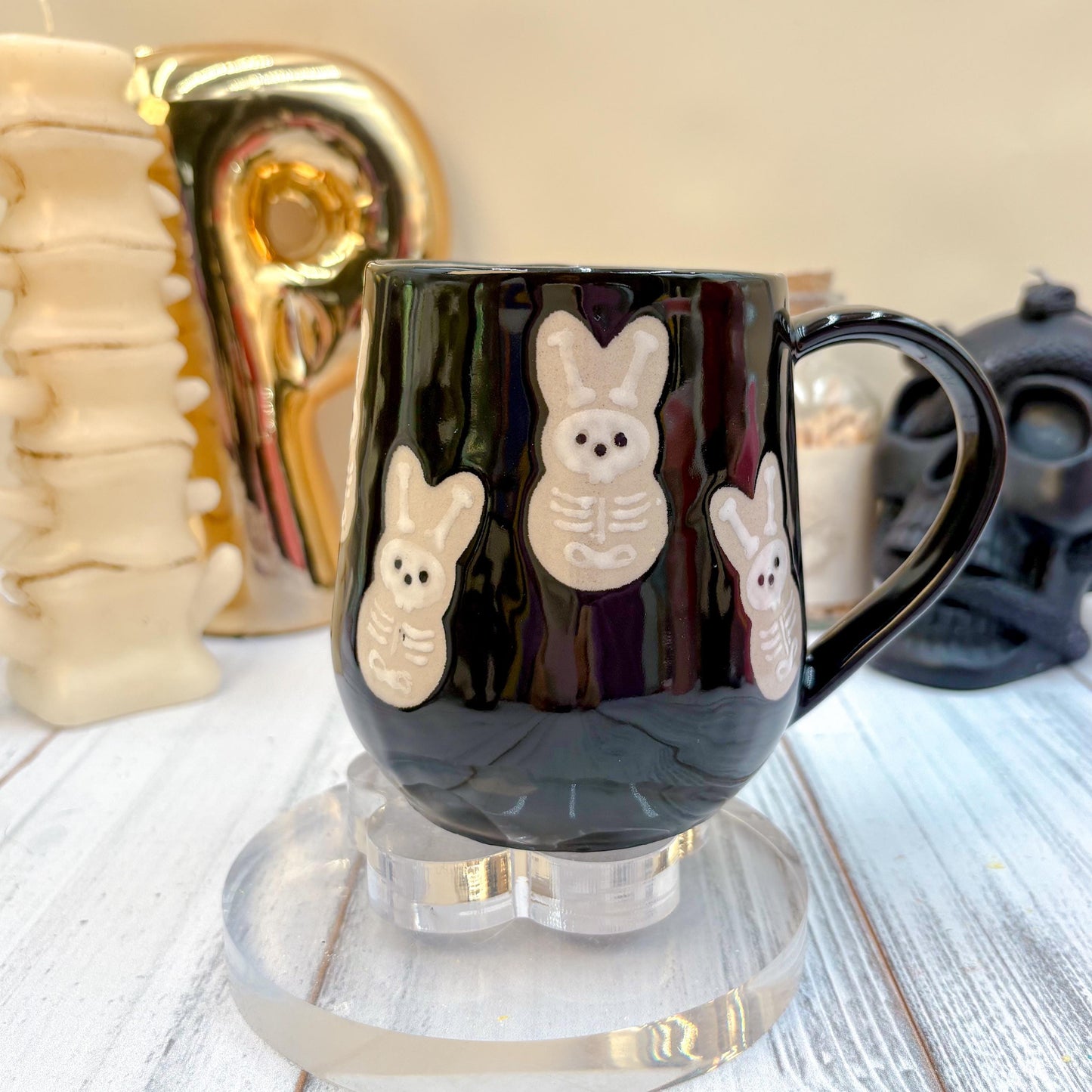 Black Seleton Bunny Spring Ceramic Mug