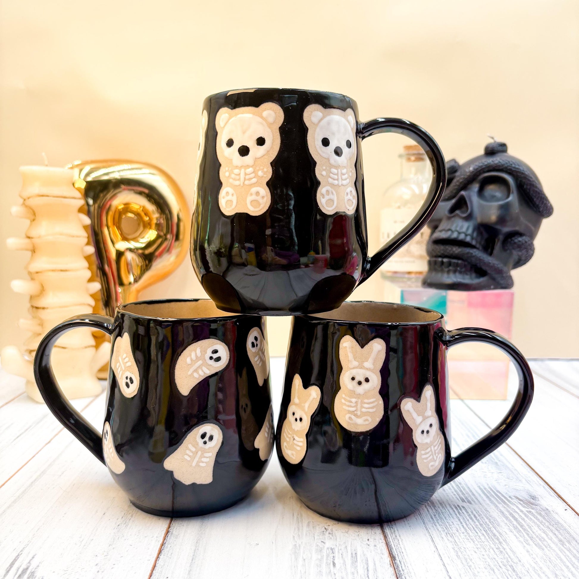 Black Skeleton Ghost Ceramic Mug