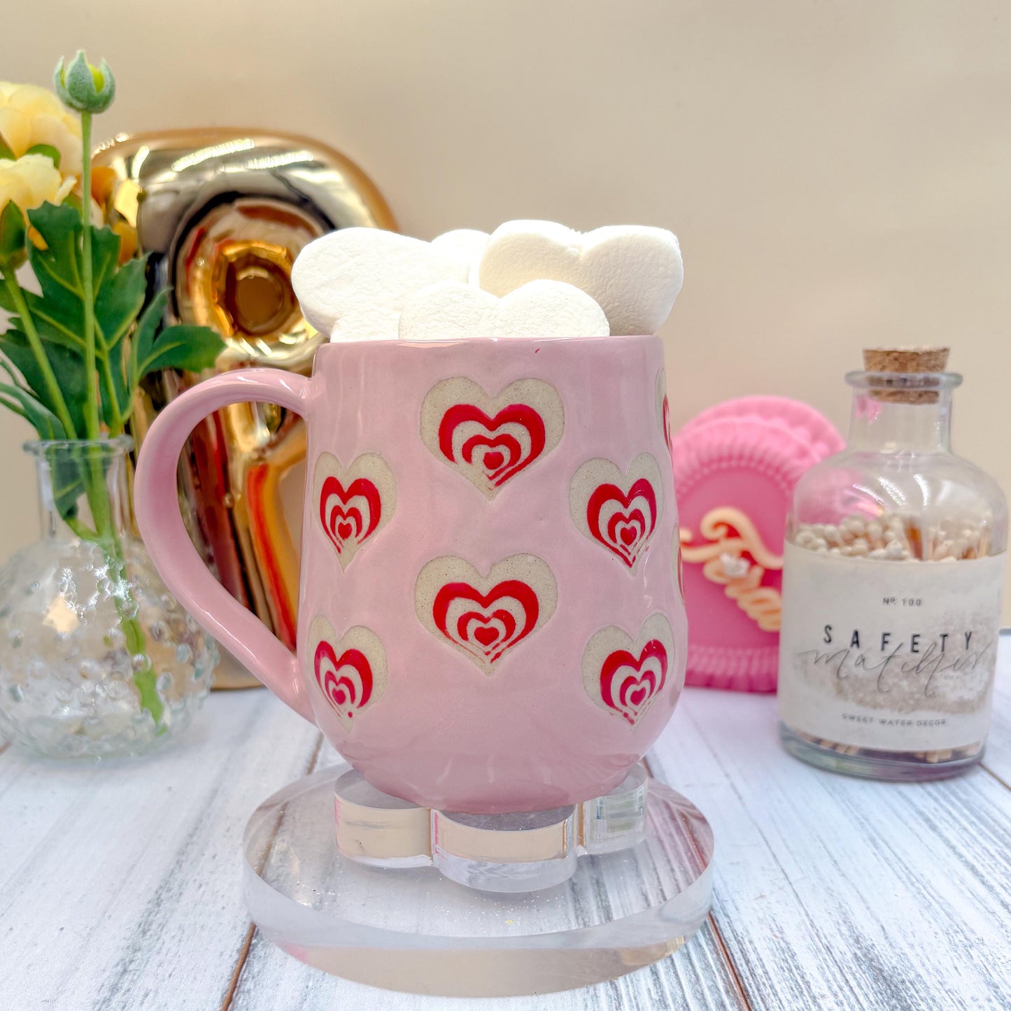 Pink and Red Heart 16 Oz Ceramic Mug – The Pink Potters