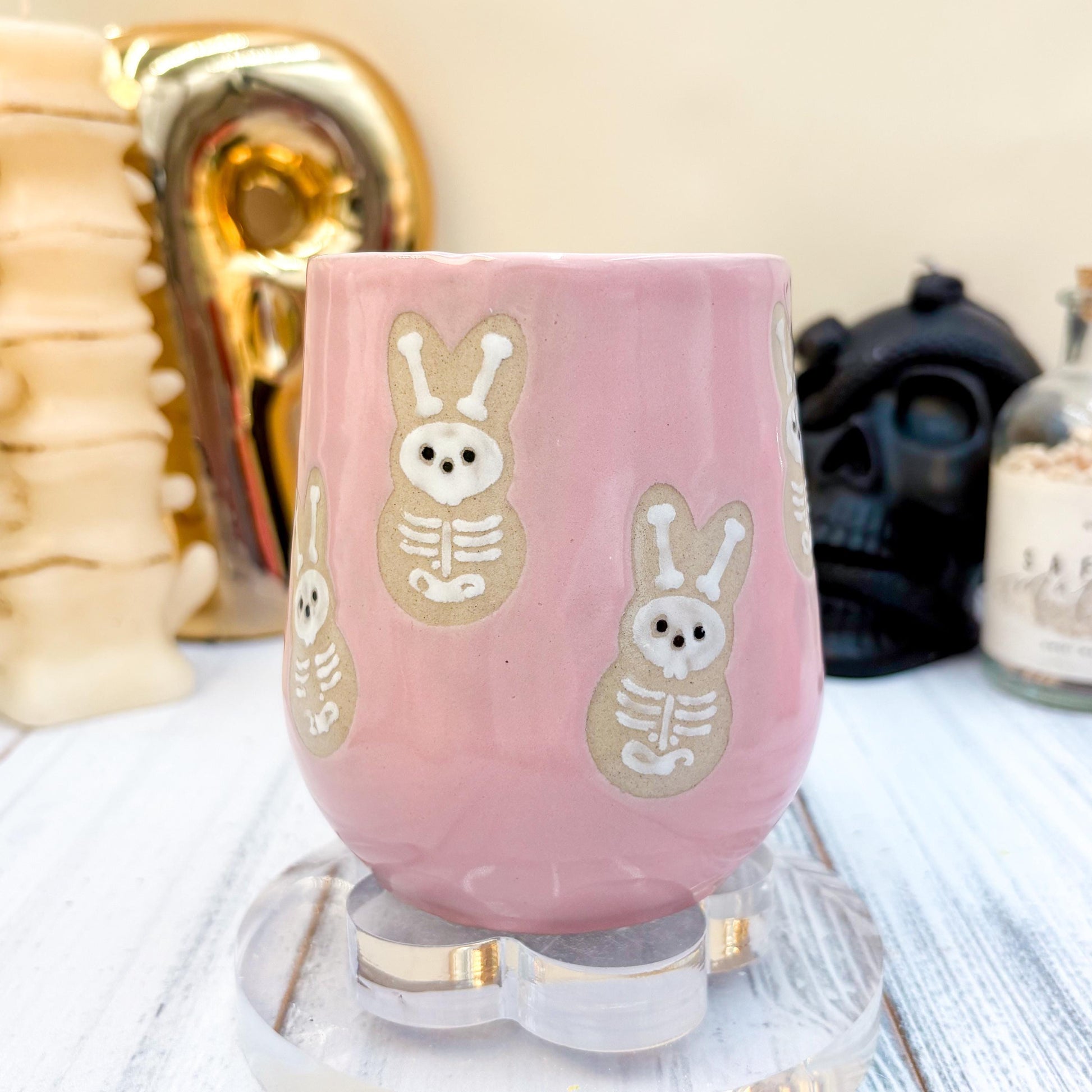 Pink Seleton Bunny Spring Ceramic Mug
