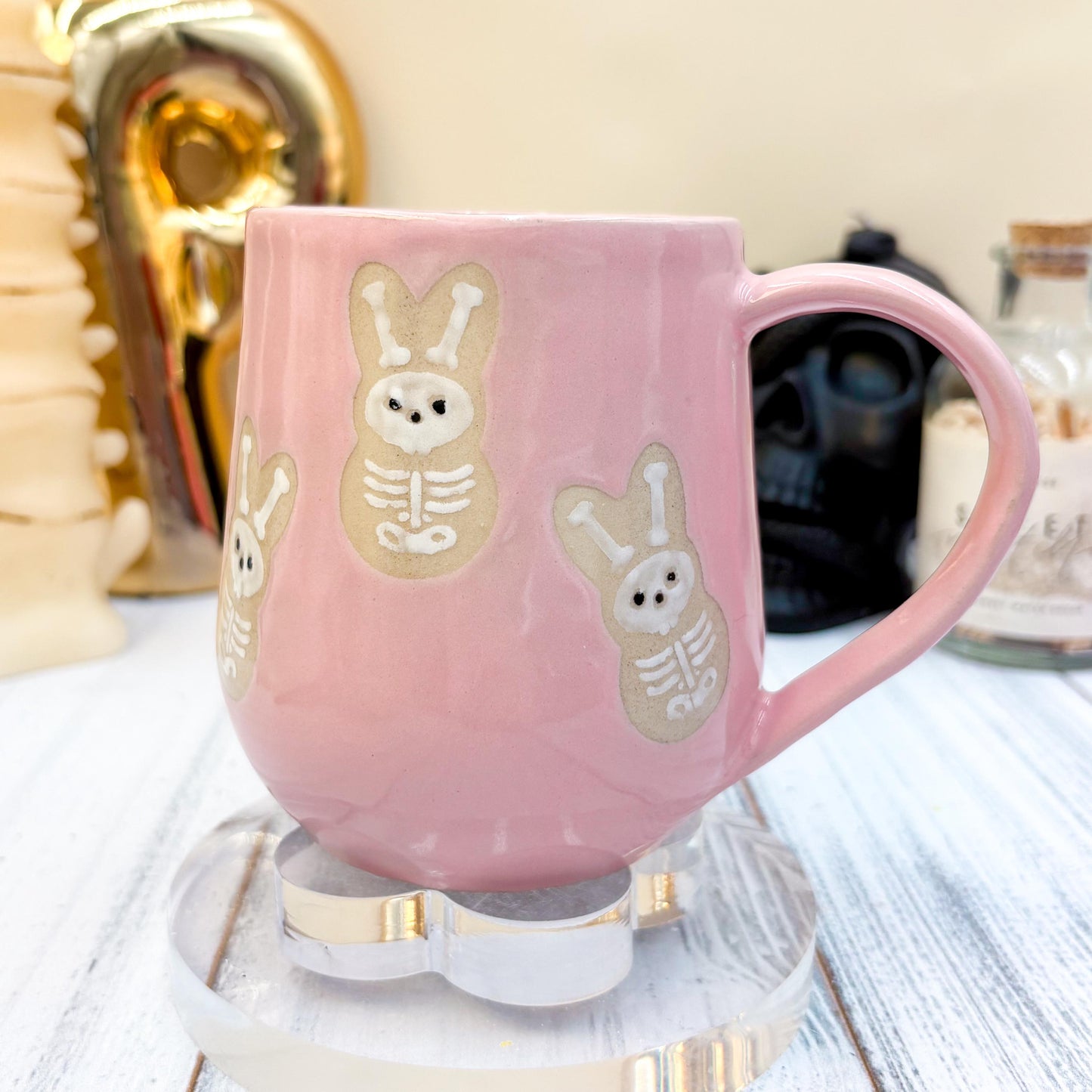 Pink Seleton Bunny Spring Ceramic Mug