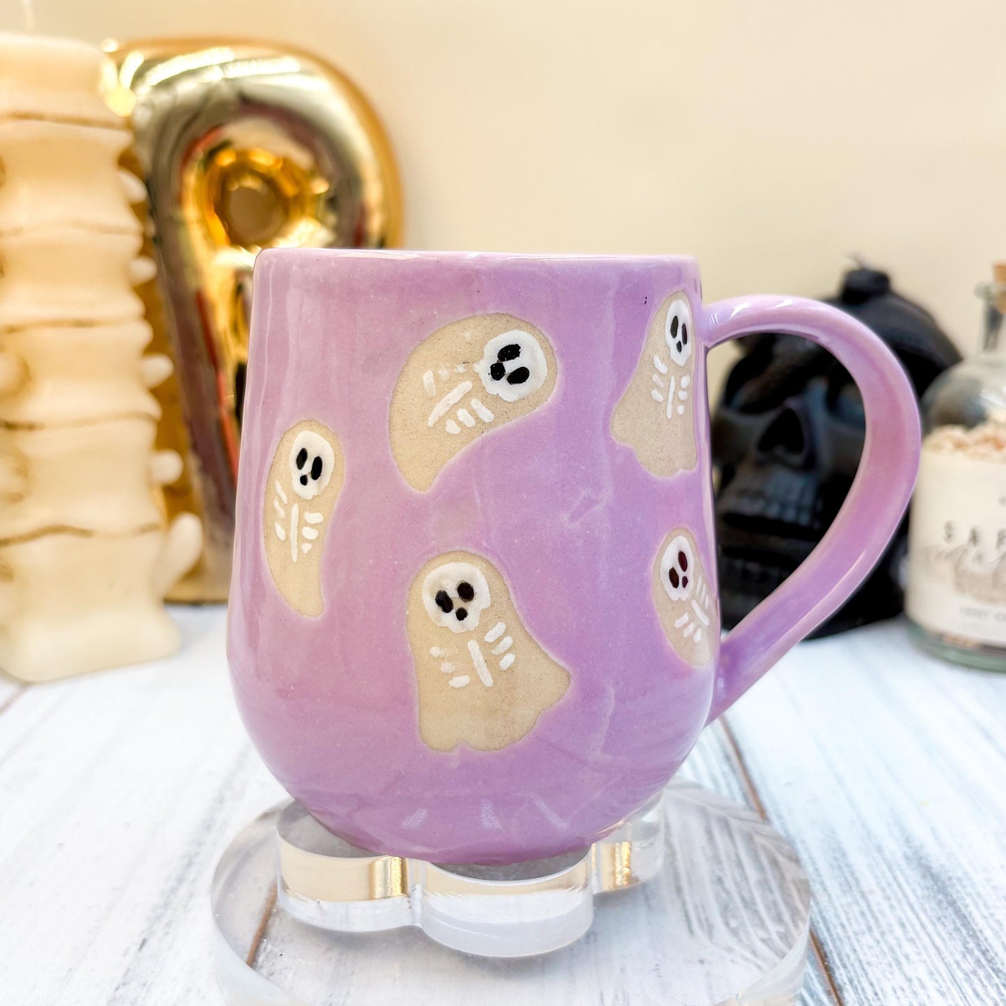 Purple Skeleton Ghost Ceramic Mug