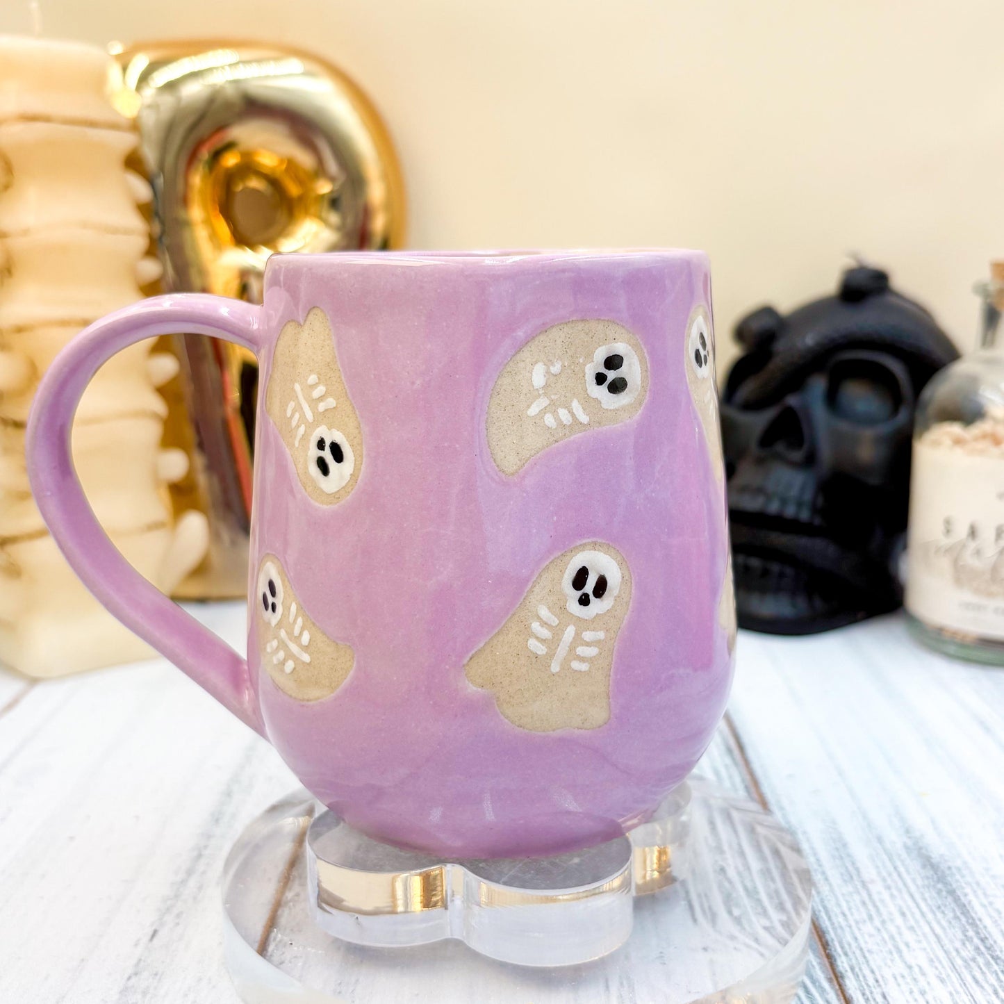 Purple Skeleton Ghost Ceramic Mug