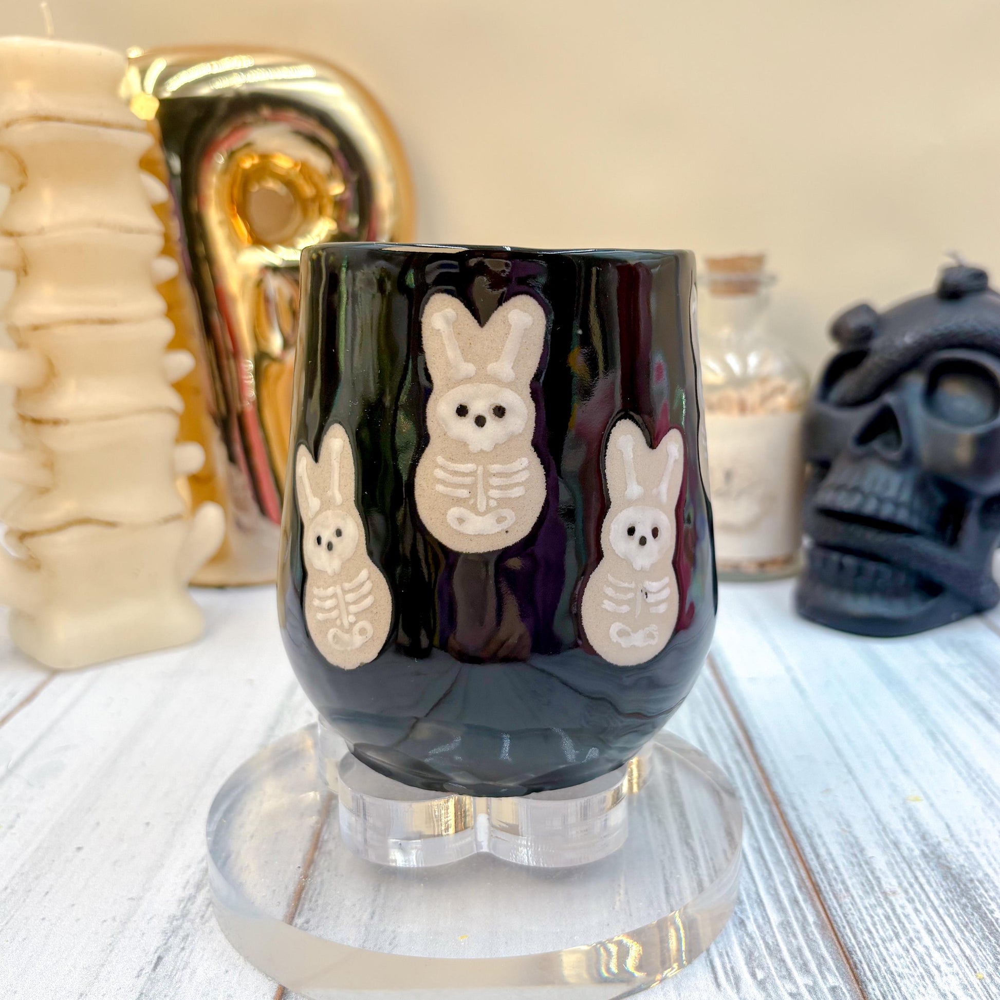 Black Seleton Bunny Spring Ceramic Mug