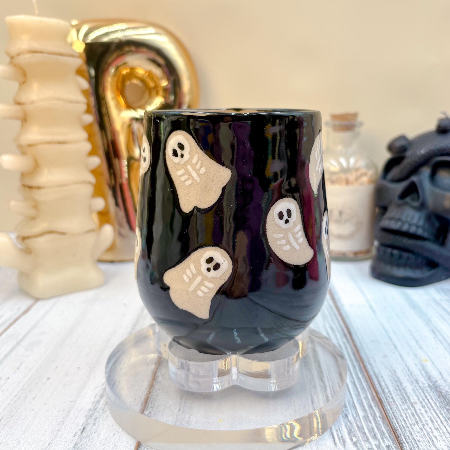 Black Skeleton Ghost Ceramic Mug