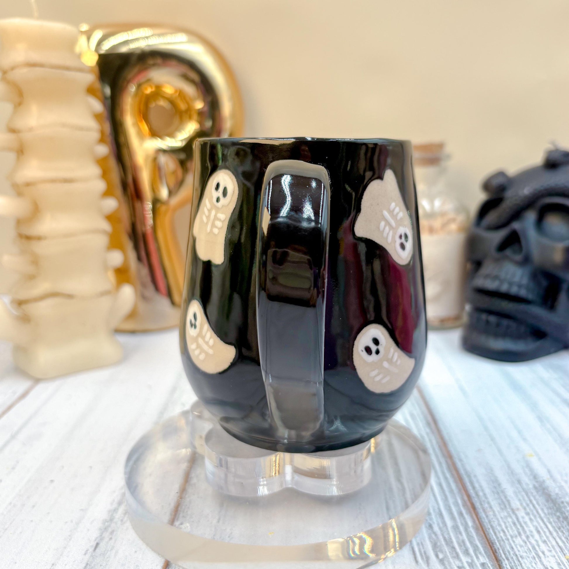 Black Skeleton Ghost Ceramic Mug