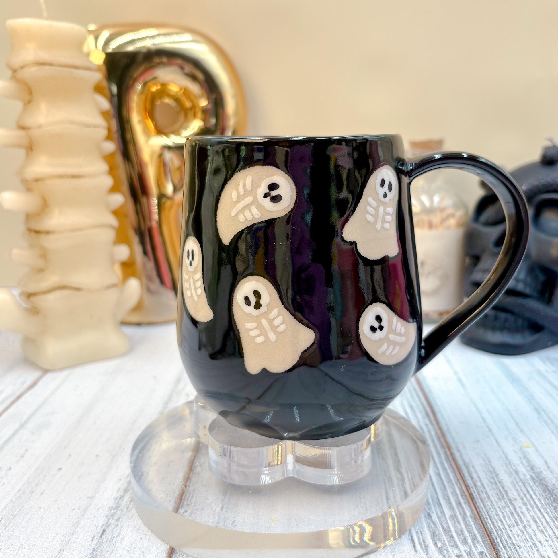 Black Skeleton Ghost Ceramic Mug