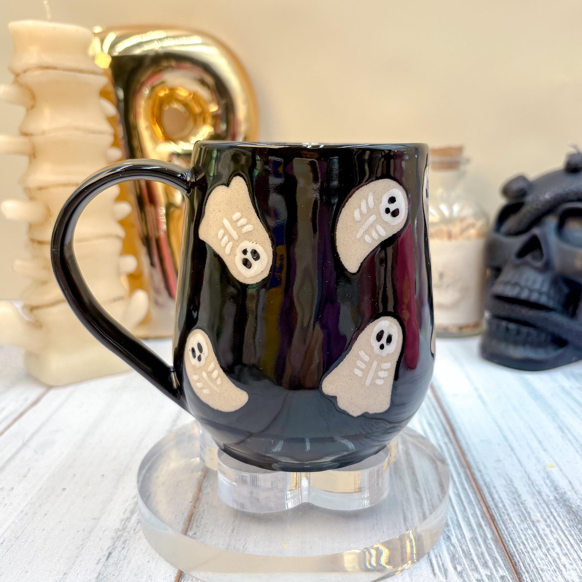 Black Skeleton Ghost Ceramic Mug