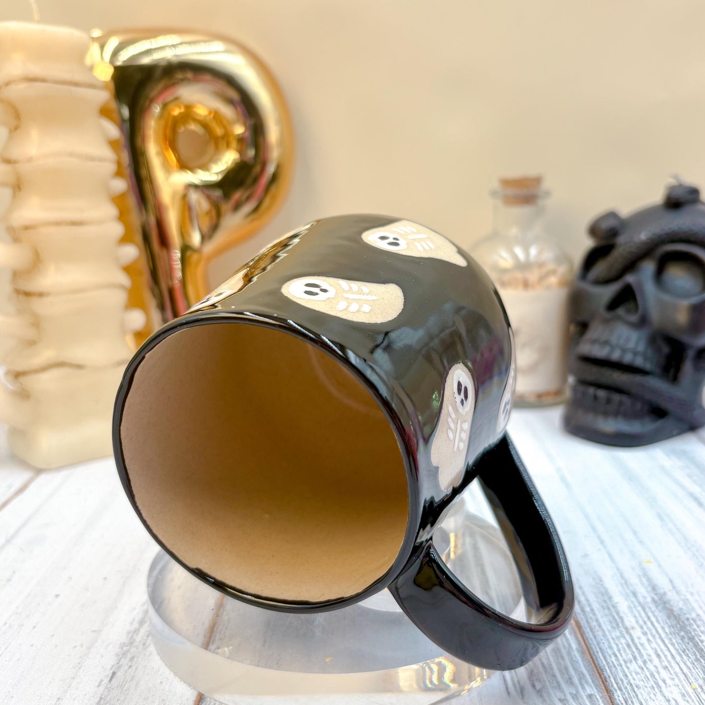Black Skeleton Ghost Ceramic Mug