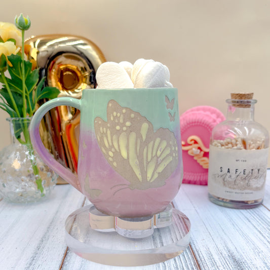 Aqua Ombré Butterfly Ceramic Mug