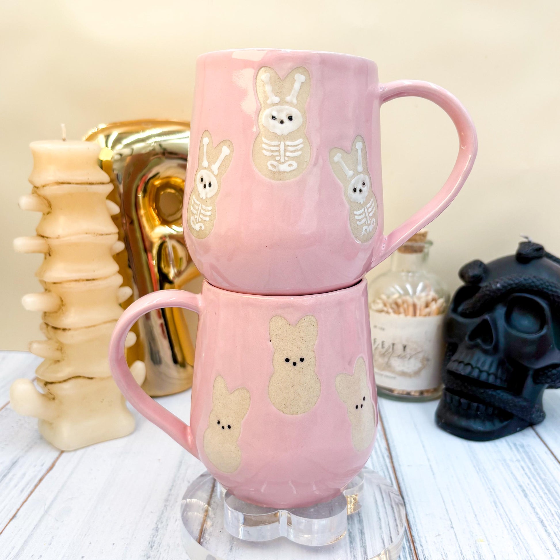 Pink Seleton Bunny Spring Ceramic Mug
