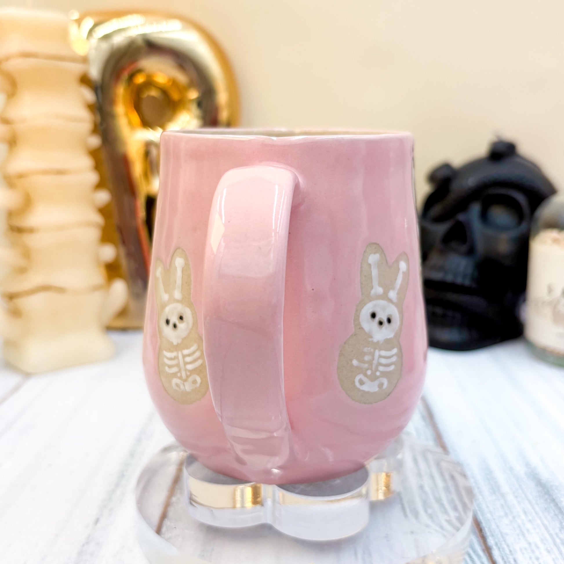 Pink Seleton Bunny Spring Ceramic Mug