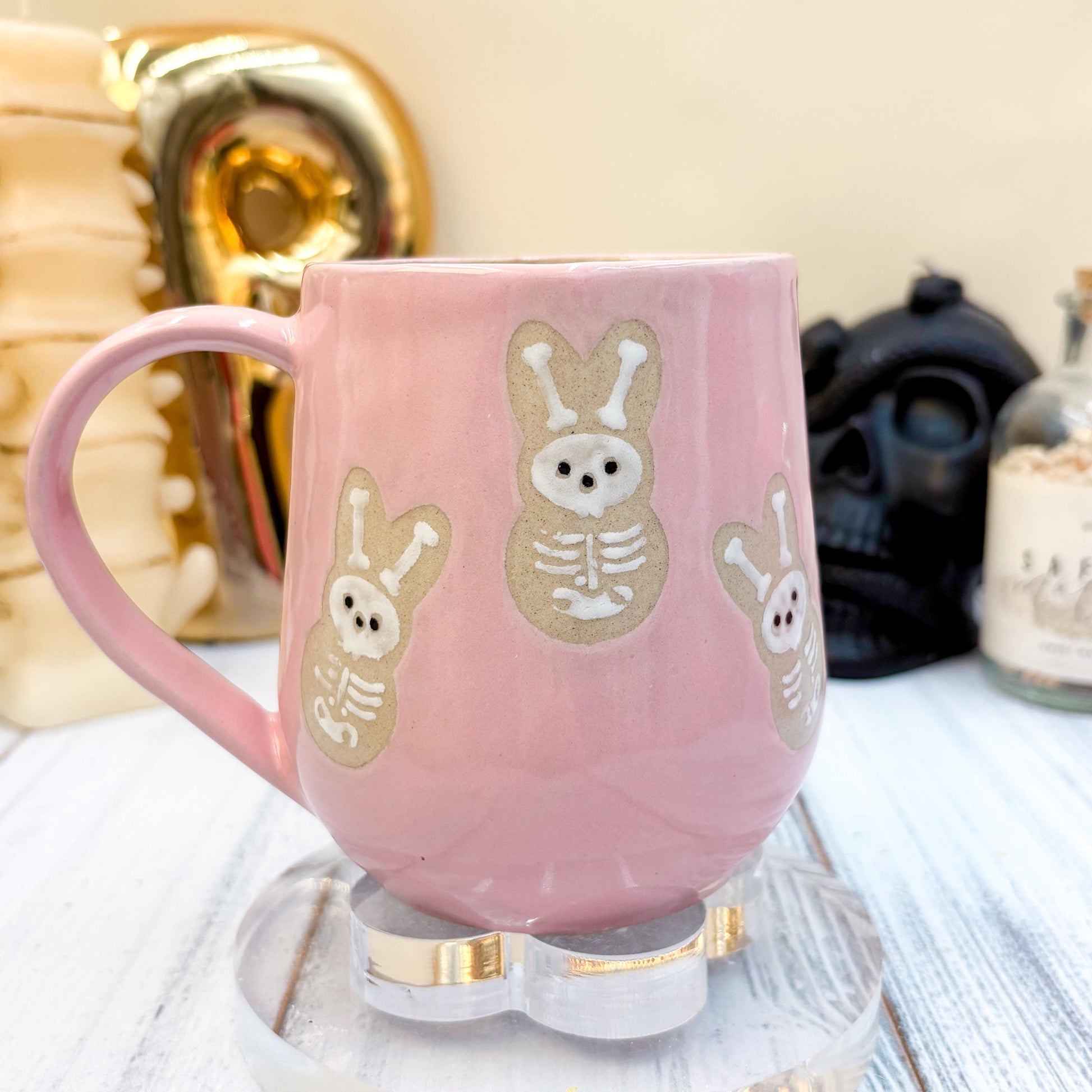 Pink Seleton Bunny Spring Ceramic Mug