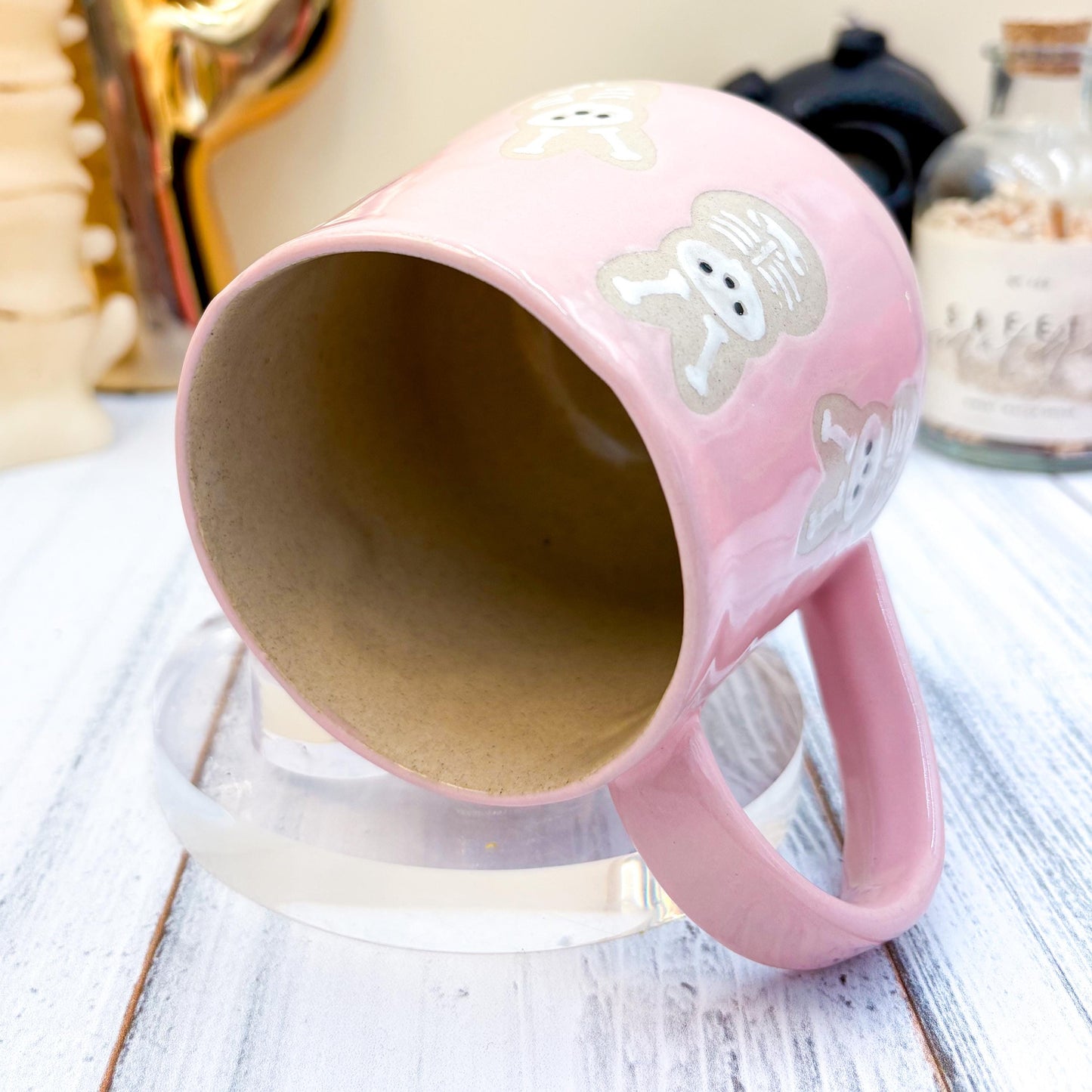 Pink Seleton Bunny Spring Ceramic Mug