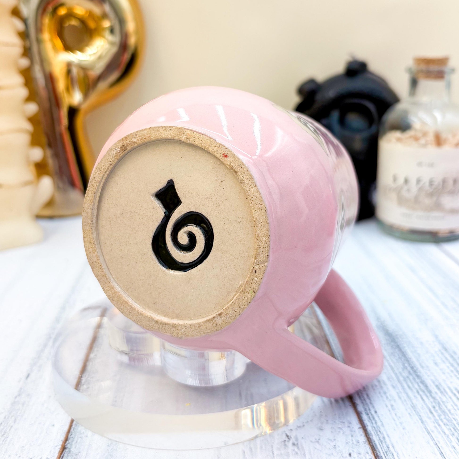 Pink Skeleton Ghost Ceramic Mug, Autumn Gift For Her, Retro Fall Mug, Halloween Gift, Spooky Mug Handmade, Cute Autumn Mugs, Fall Gift Mom