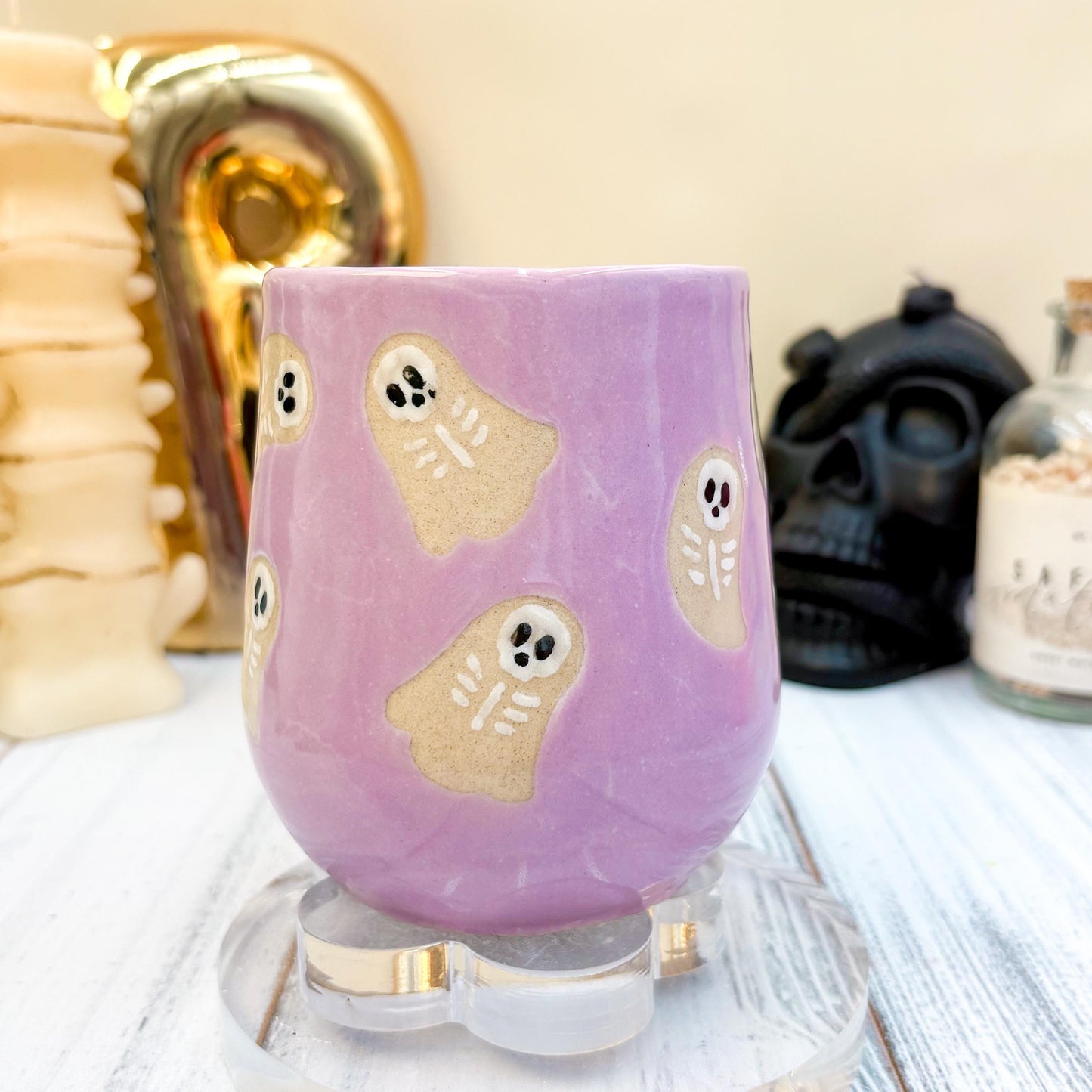 Purple Skeleton Ghost Ceramic Mug
