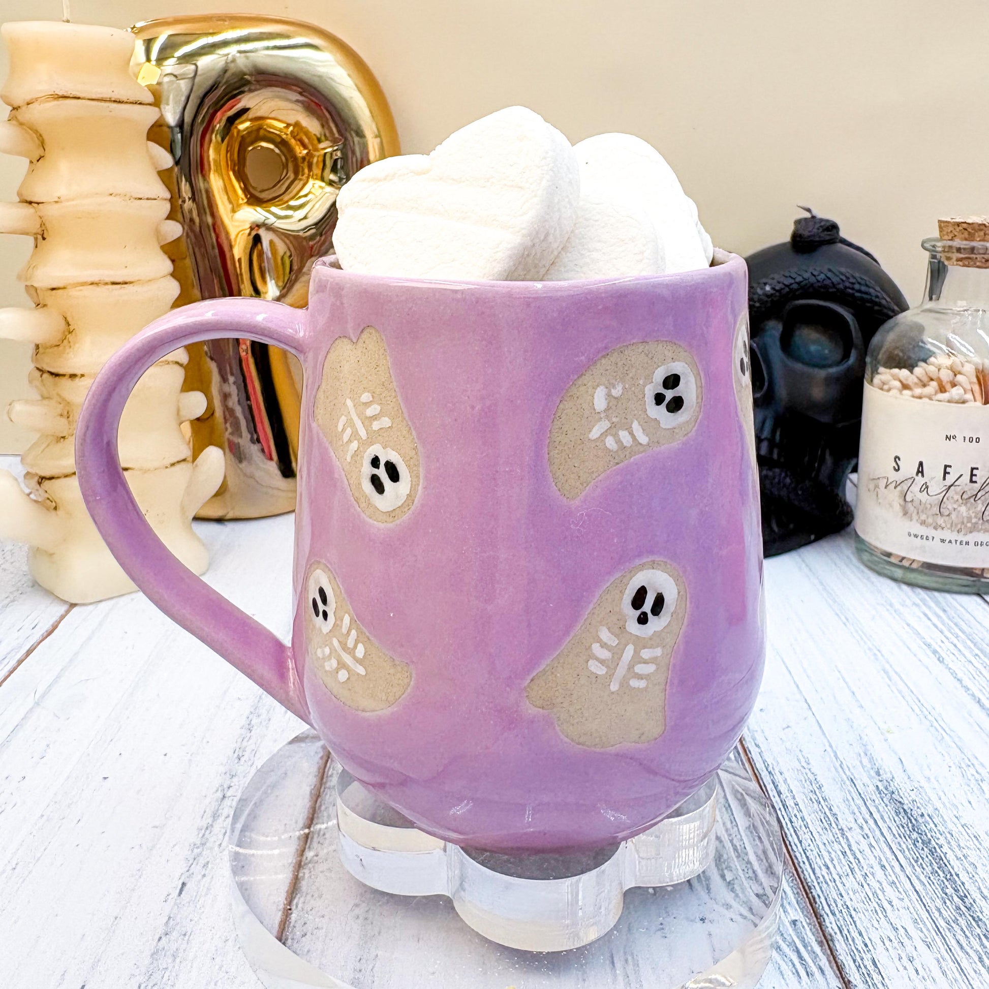 Purple Skeleton Ghost Ceramic Mug