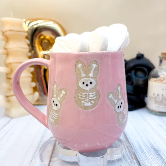 Pink Seleton Bunny Spring Ceramic Mug