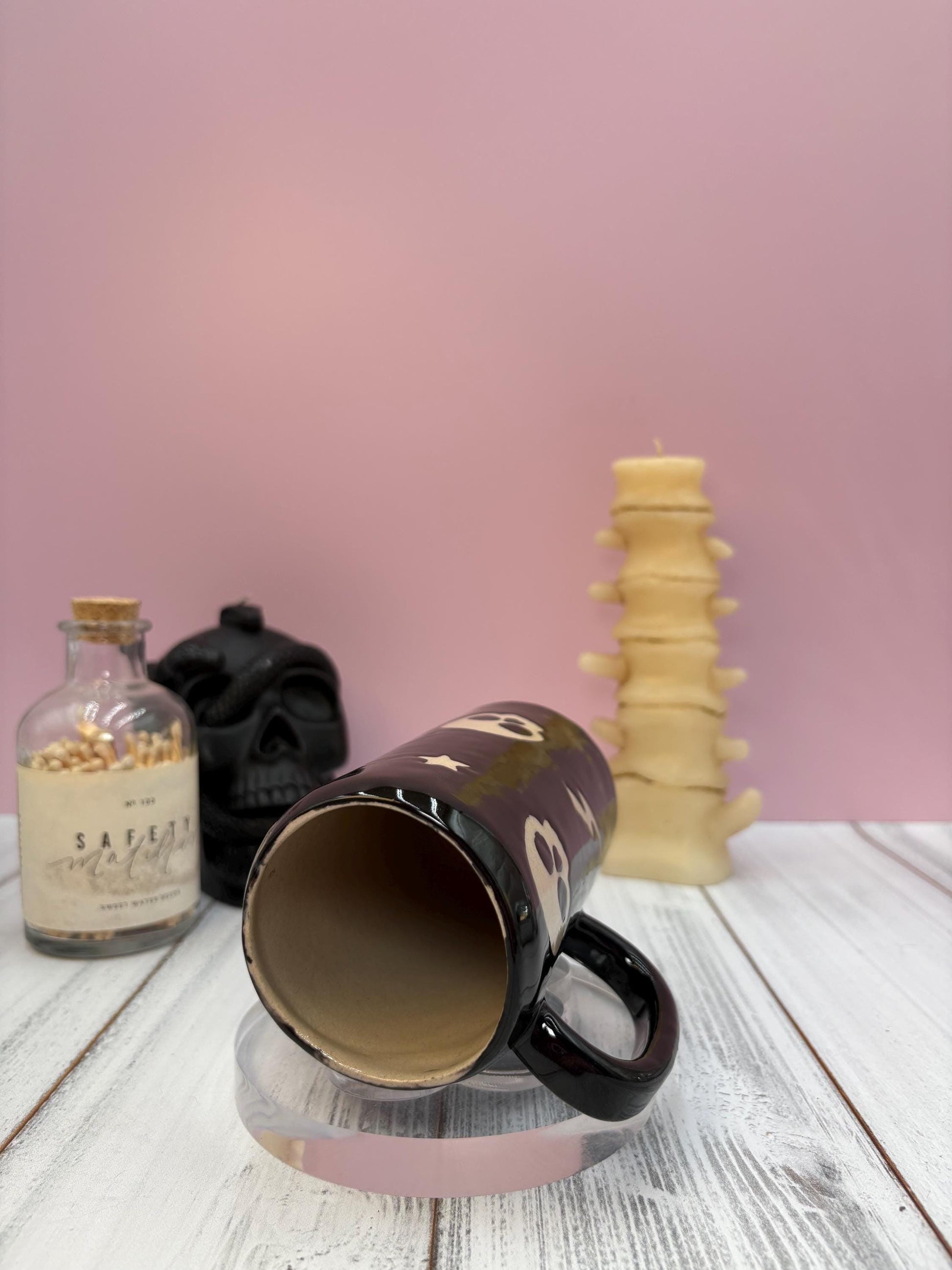 Black Skull Ceramic Coffee Tumbler Mug