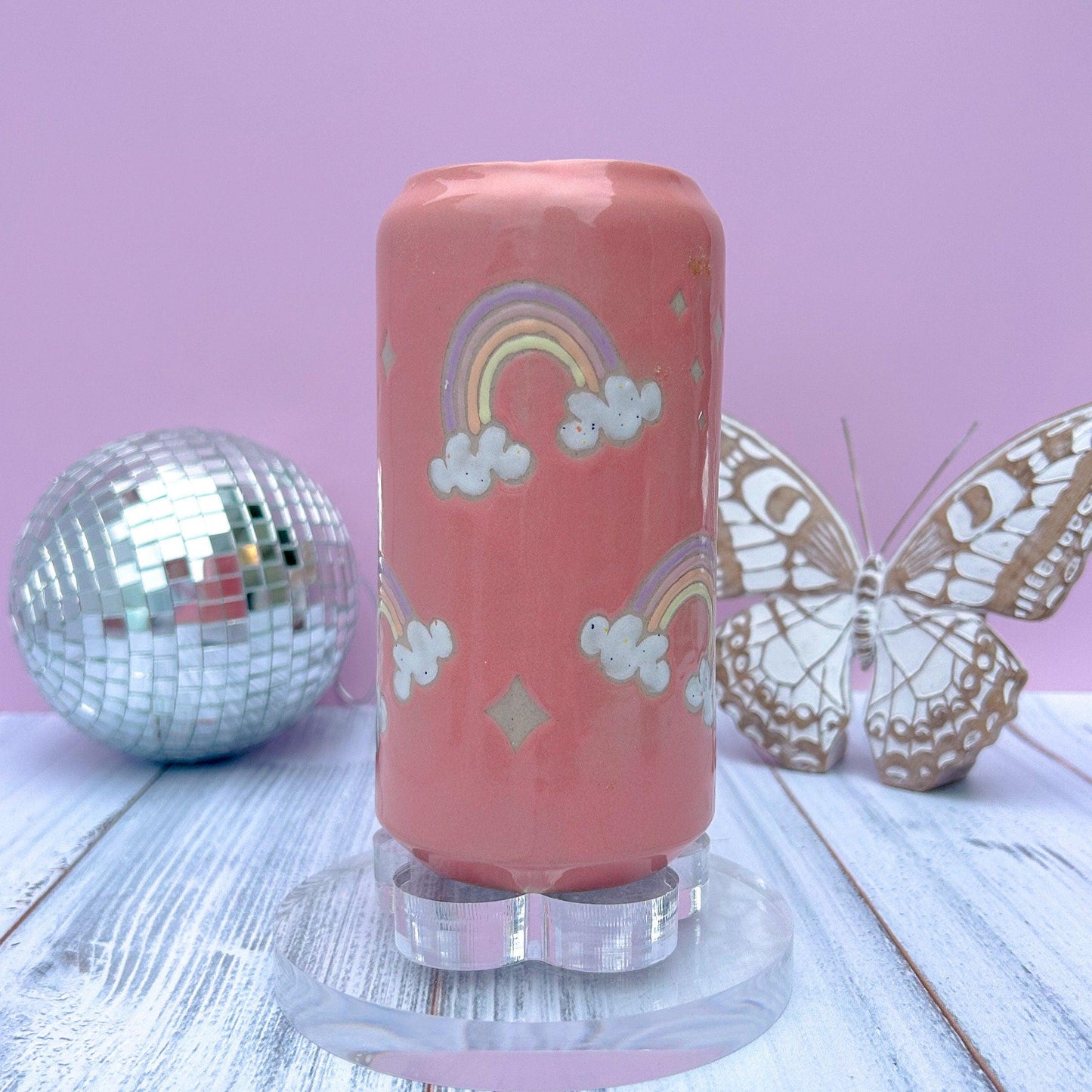Coral Rainbow and Cloud Tumbler Ceramic Mug