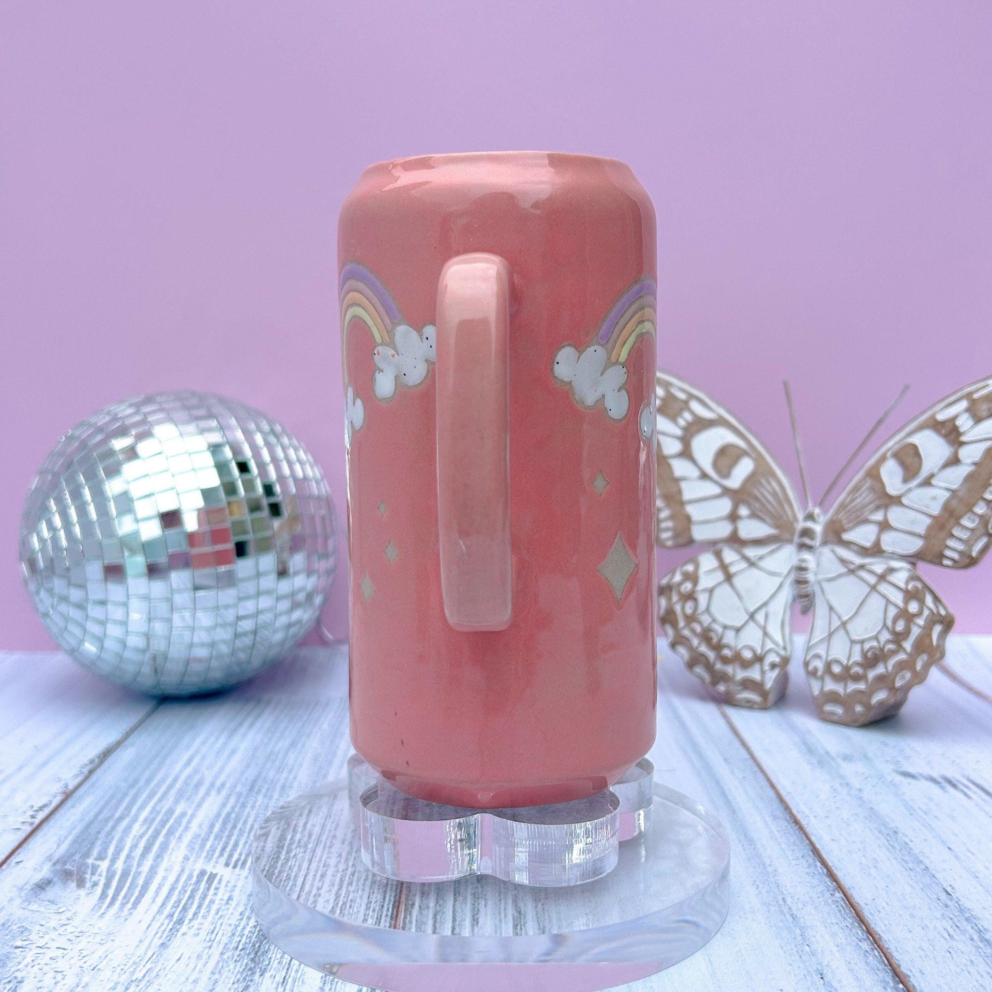 Coral Rainbow and Cloud Tumbler Ceramic Mug