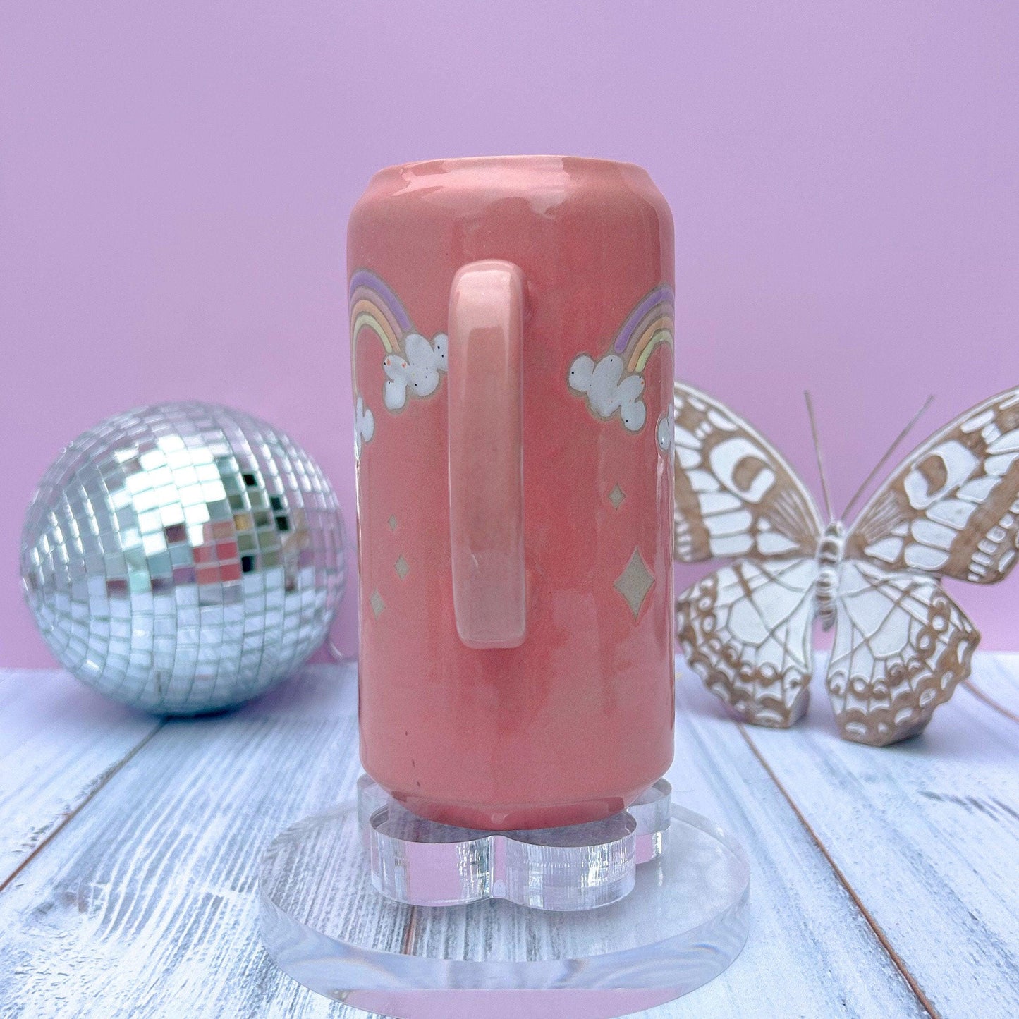 Coral Rainbow and Cloud Tumbler Ceramic Mug