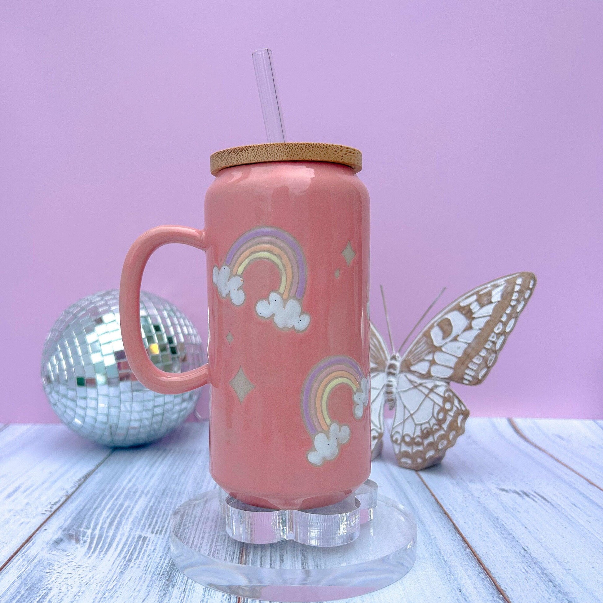 Coral Rainbow and Cloud Tumbler Ceramic Mug