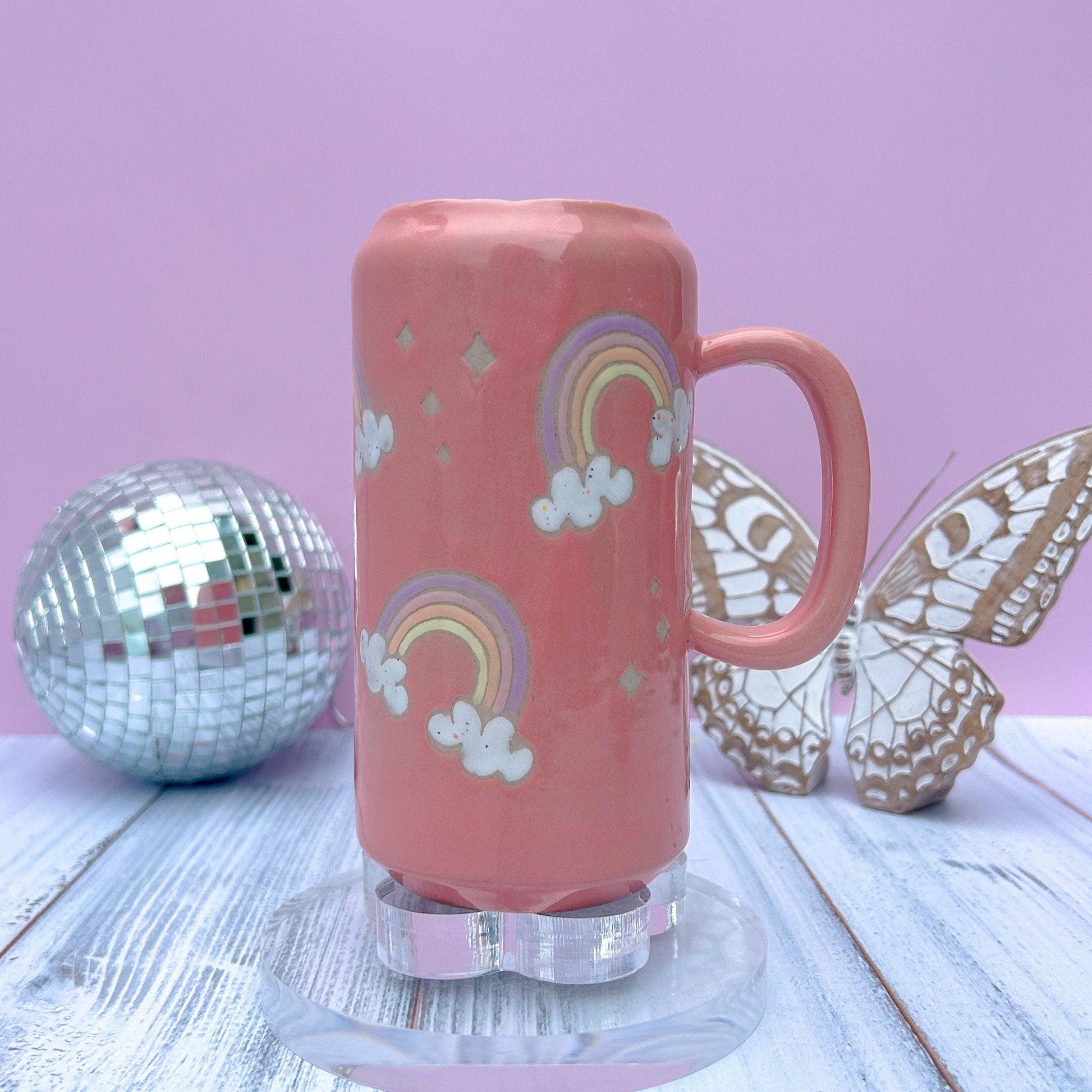 Coral Rainbow and Cloud Tumbler Ceramic Mug