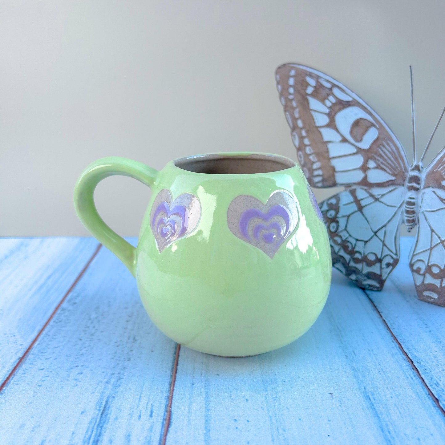 Light Green and Purple Heart 12 Ounce Ceramic Mug