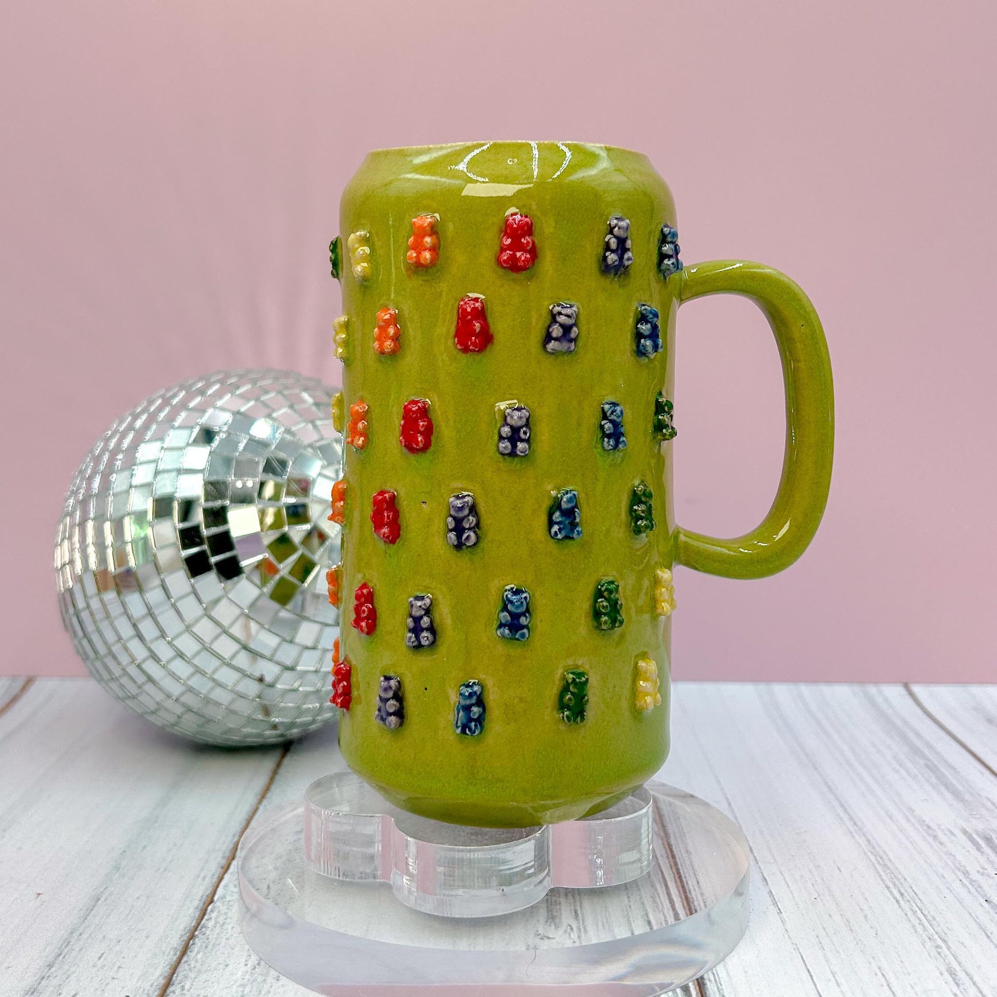 Lime Green Gummy Bear Tumbler Ceramic Mug, Ceramic Coffee Mug Handmade, Gummy Bear Lovers, Gummy Bear Mug For Mom, Gummy Bear cup, Gift mom