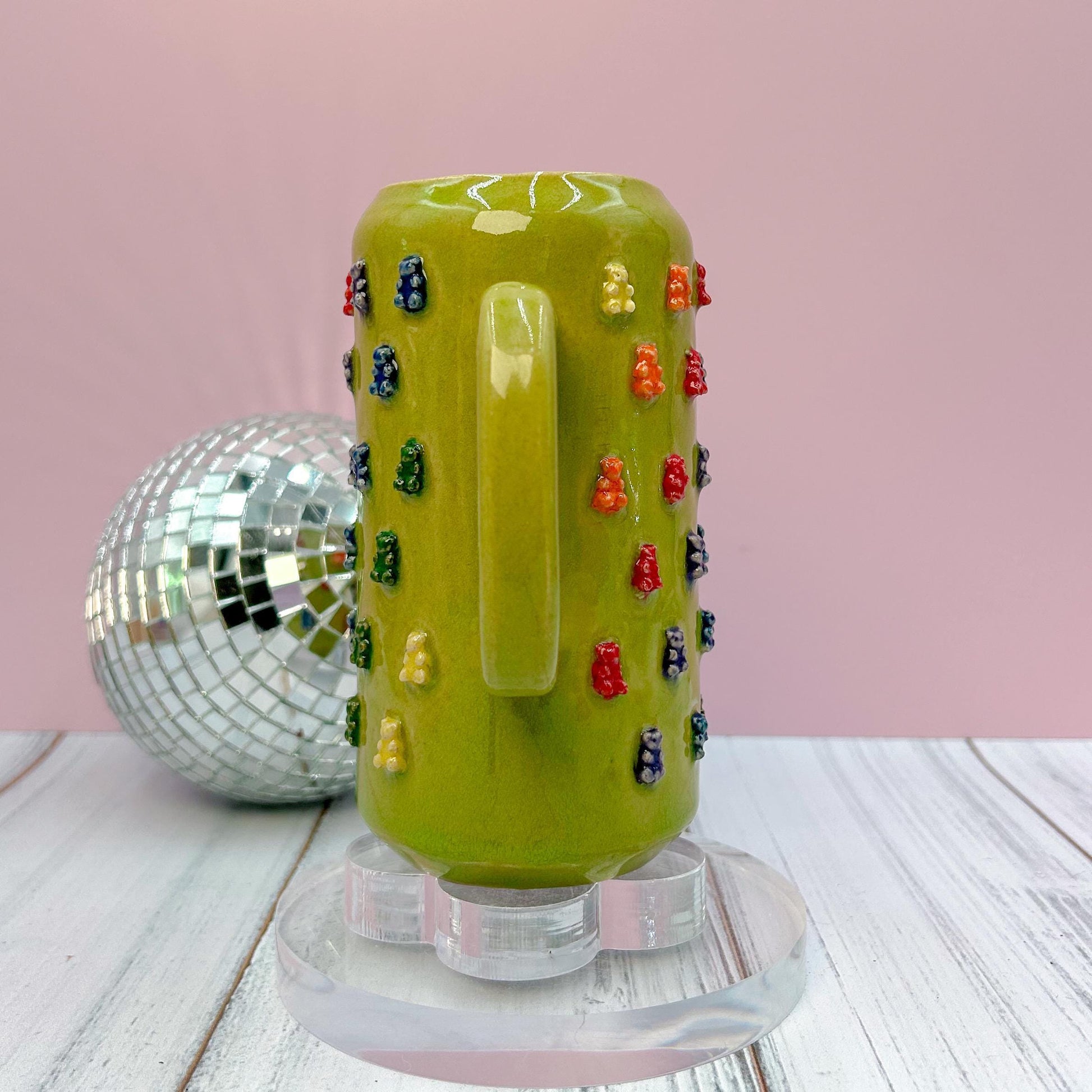 Lime Green Gummy Bear Tumbler Ceramic Mug, Ceramic Coffee Mug Handmade, Gummy Bear Lovers, Gummy Bear Mug For Mom, Gummy Bear cup, Gift mom